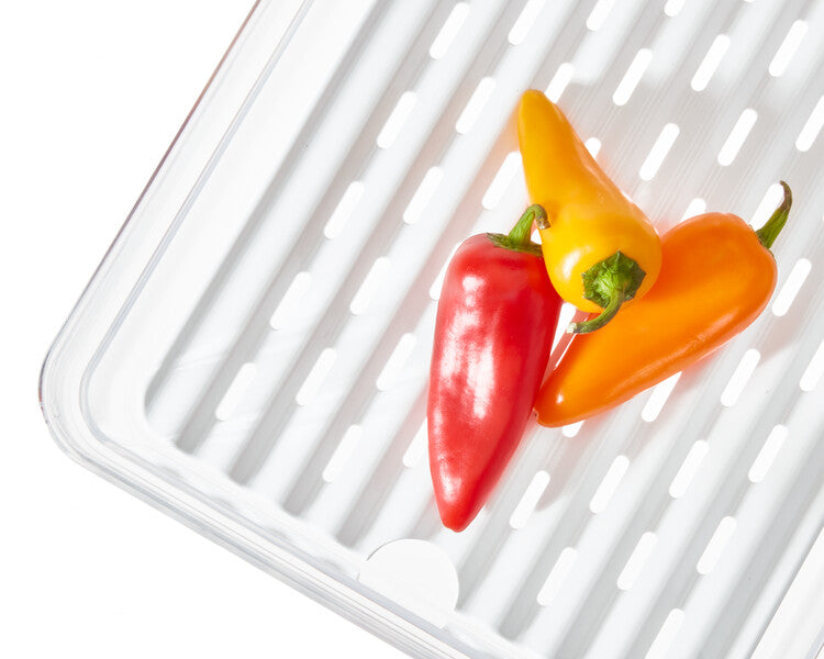 Fresh Large Tall Produce Storage Bin with 3 Adjustable Dividers - Perfect for Organizing Fruits, Vegetables in Kitchen, Pantry or Refrigerator