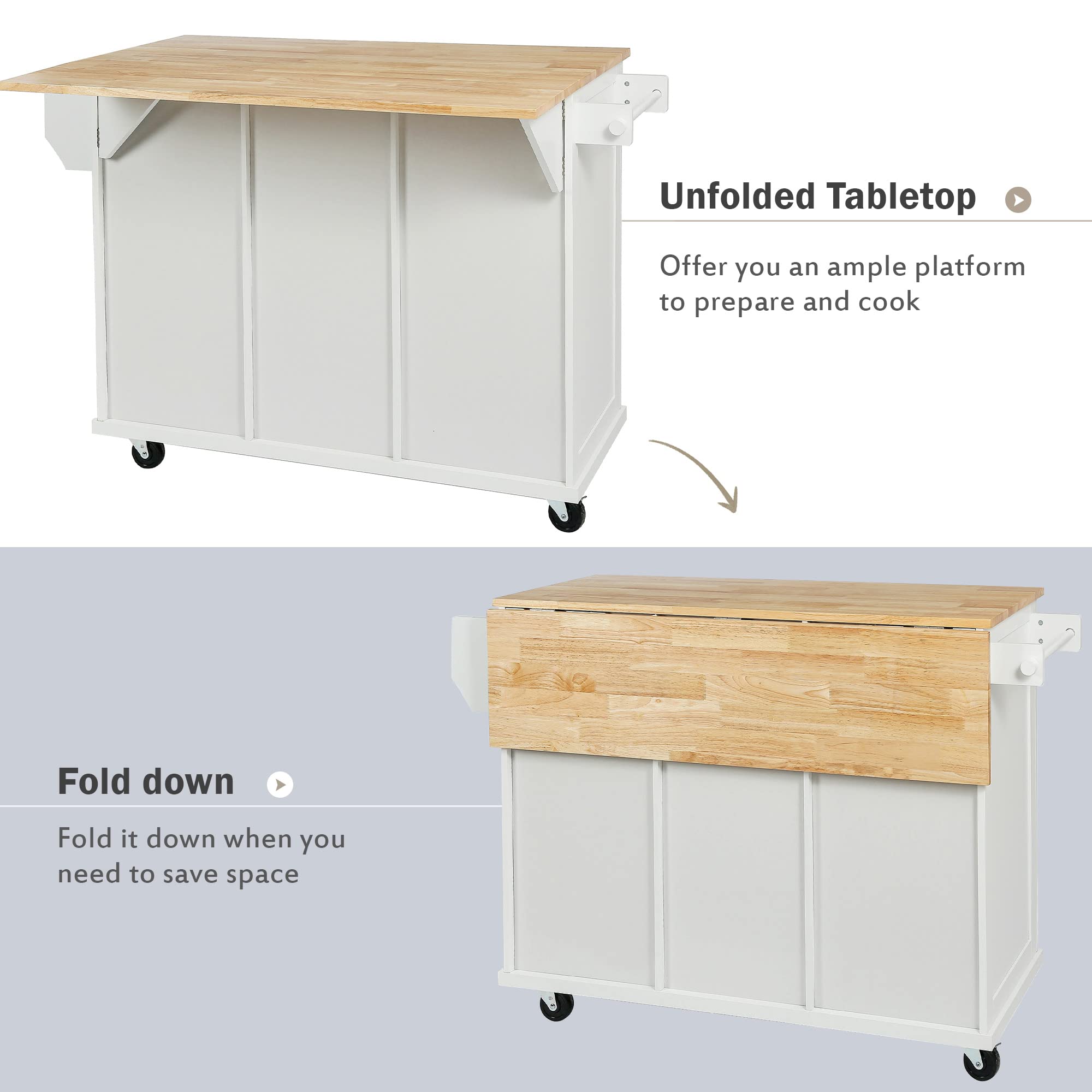Portable Kitchen Island Cart with Storage & Drop Leaf - for Dining Room & Small Spaces