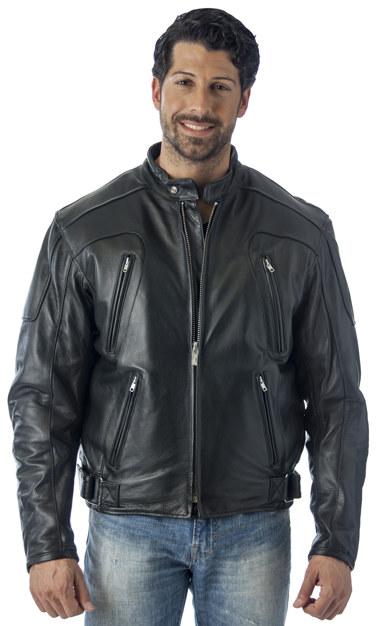 REED Men's Premium Genuine Leather Motorcycle Jacket with Zipper Air Vents - Breathable Biker Jacket for Riding, Cruising & Outdoor Adventures