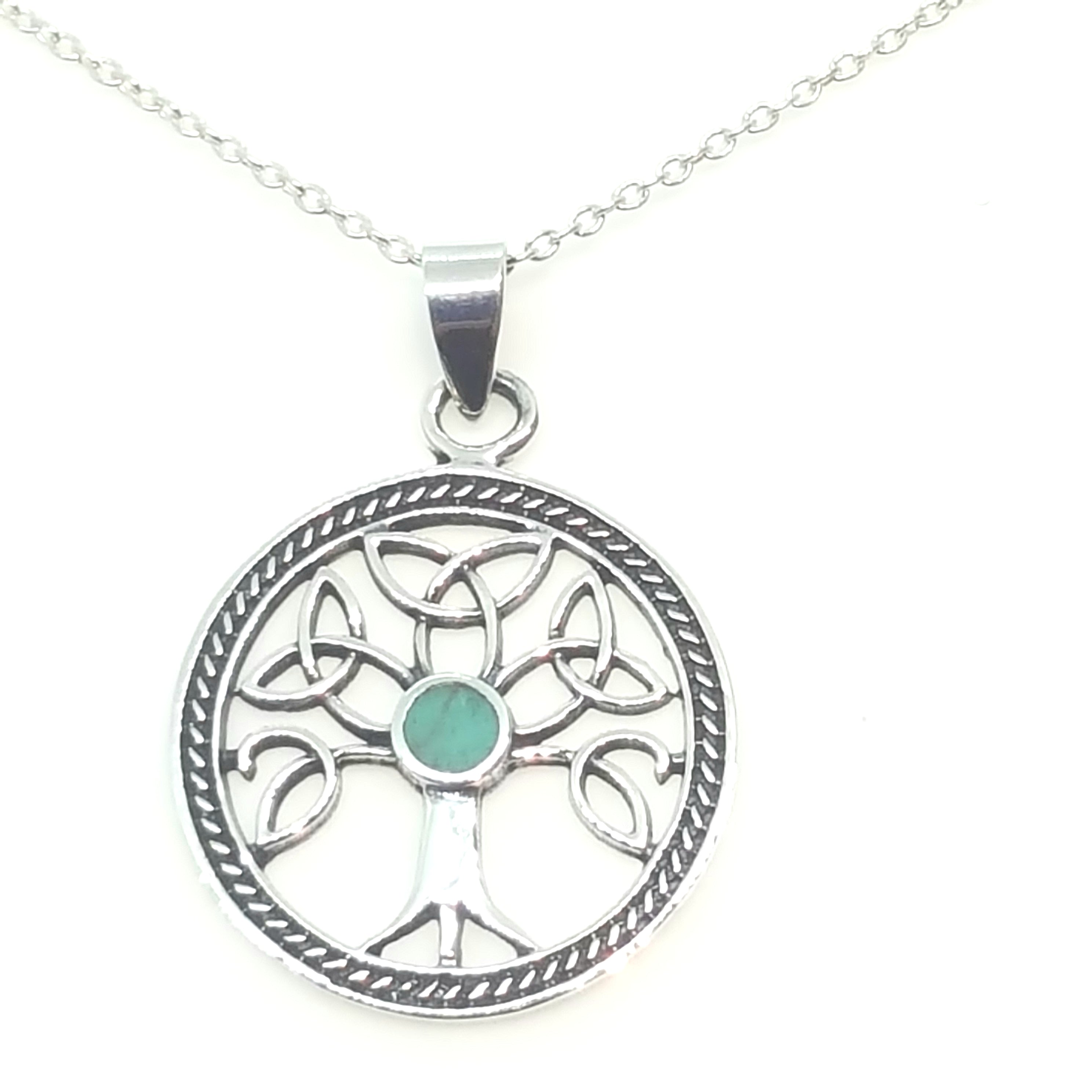 Tree of Life Turquoise Silver Necklace - Handmade Sterling Silver Pendant with Natural Turquoise Gemstone for Women, Spiritual Jewelry Gift for Yoga, Meditation & Boho Fashion