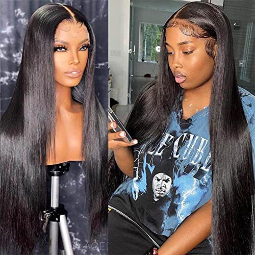 13x4 Straight Lace Front Wigs Human Hair - 150% Density Pre-Plucked Glueless Lace Frontal Wig for Women - Natural Black 28 Inch - Perfect for Daily Wear, Parties & Special Occasions