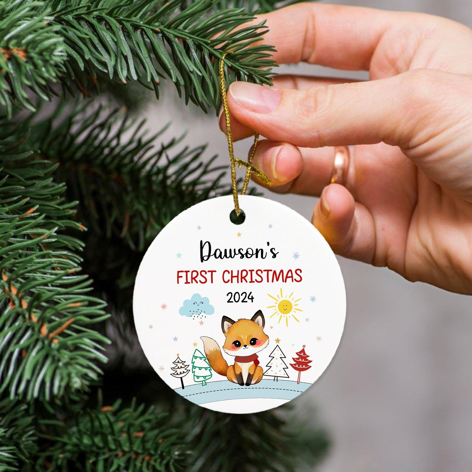 Personalized Fox Baby's First Christmas Ornament 2025 - Custom Name Keepsake Gift for Newborn Boys & Girls - Perfect for Tree Decorations & Holiday Celebrations