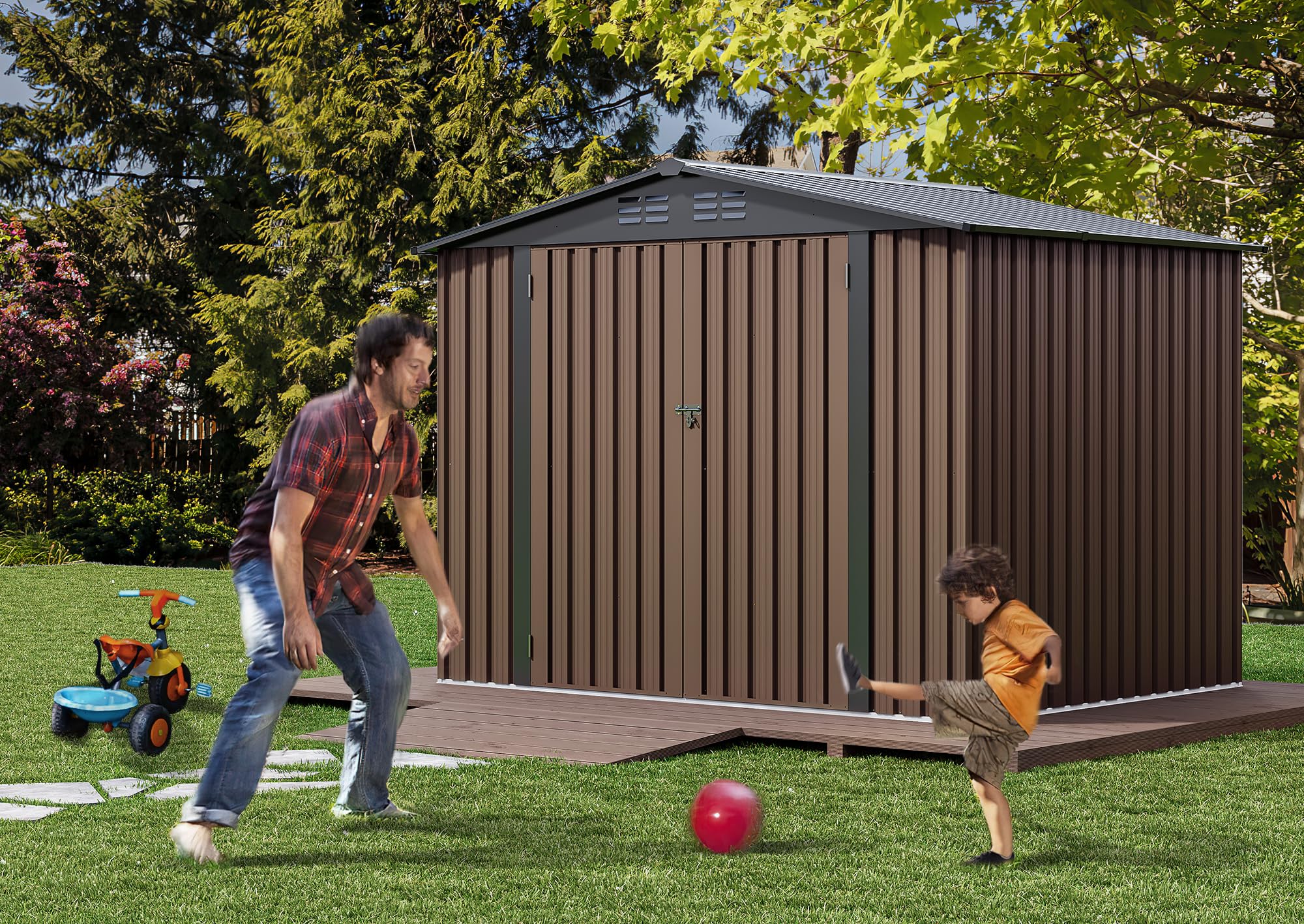 DWVO 8x6 FT Heavy Duty Outdoor Metal Storage Shed - Large Lockable Tool Shed with Air Vent for Backyard, Patio & Lawn - Perfect for Storing Bikes, Tools, Lawn Mowers & Outdoor Equipment | Durable Weatherproof Garden Storage Solution