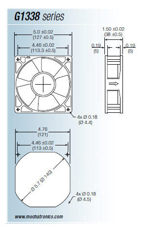 High Speed 24V DC Cooling Fan 127x127x38mm - Mechatronics G1338H for PC Cooling, Server Racks & Electronics Ventilation