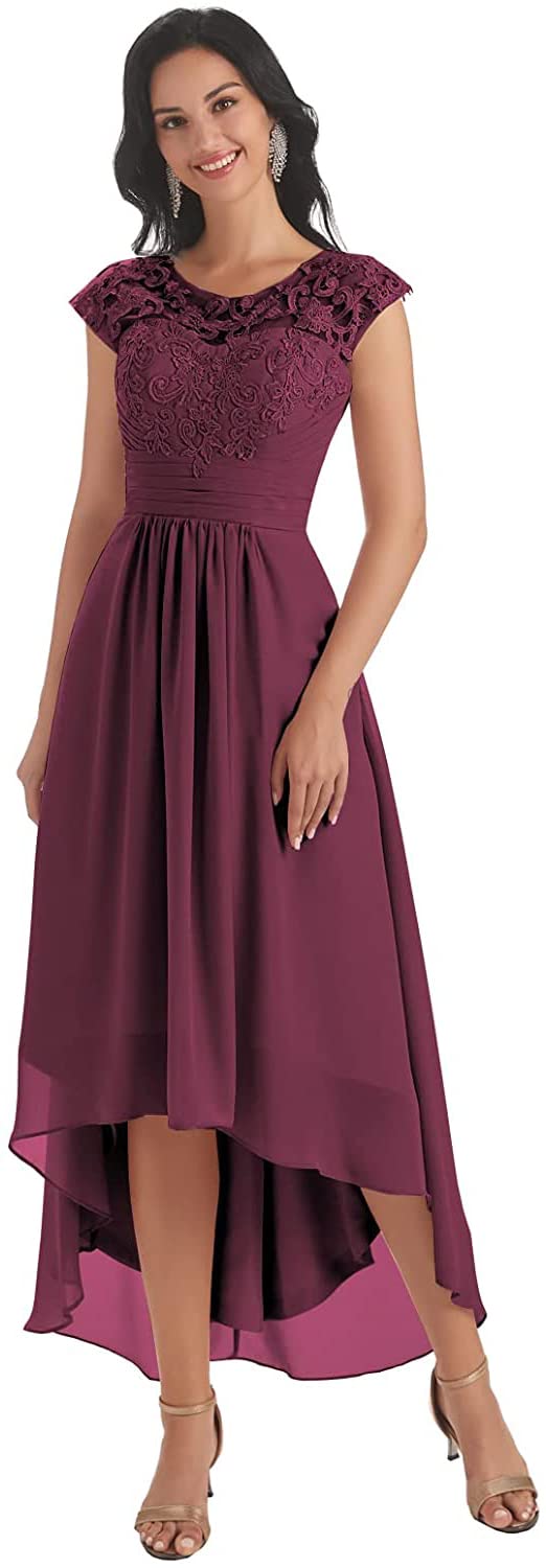 Elegant Tea Length Cap Sleeve Mother of The Bride Dress with Pockets - High Low Formal Evening Gown for Weddings, Parties & Special Occasions