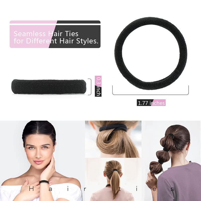 CHRONEX 12 Pack Black Hair Rubber Bands - Stretchy Elastic Cotton Hair Ties for Women & Girls - Perfect for Ponytails, Braids, and Everyday Hairstyles