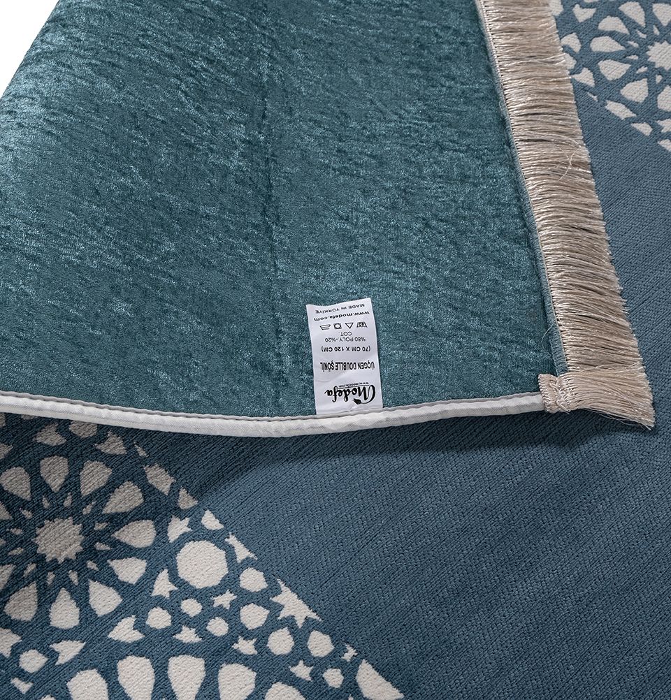 Premium Chenille Foam Islamic Prayer Rug - Mustaqim Light Blue - Soft & Comfortable for Home, Mosque & Travel Use