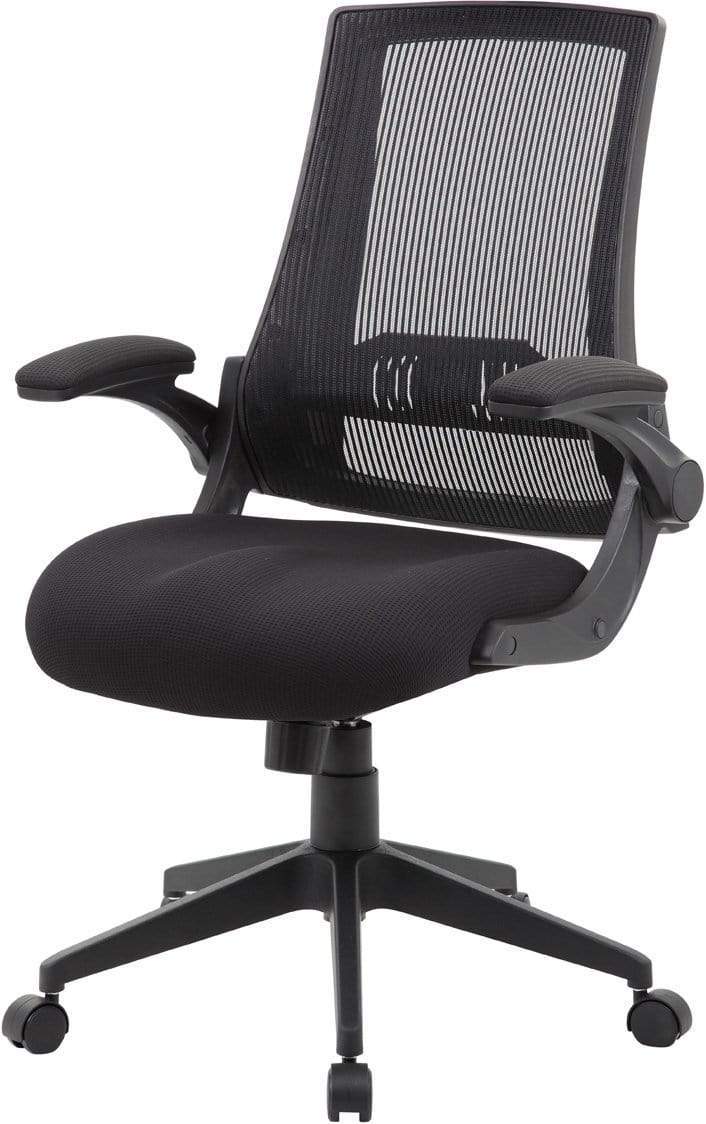 Boss Black Mesh Flip Arm Chair [B6776 BK] - Ergonomic Office Chair for Home & Work, Comfortable Swivel Task Chair with Adjustable Height - Perfect for Office, Gaming, and Study