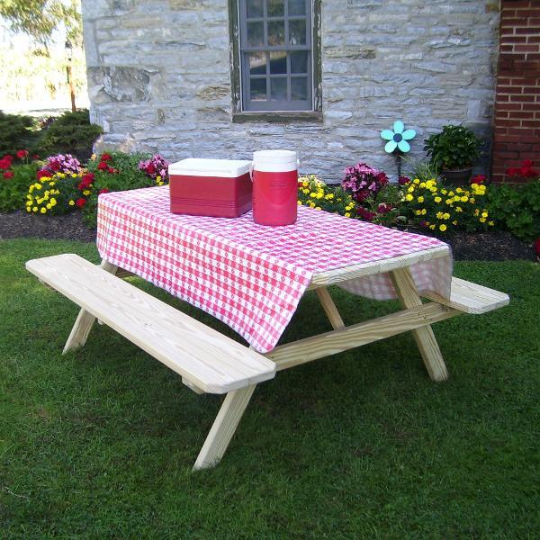 Durable Pressure Treated Pine Picnic Table with Attached Benches - Outdoor Dining Set for Backyard, Patio, Park & Camping - Weather Resistant Wooden Picnic Table for Family Gatherings & BBQs