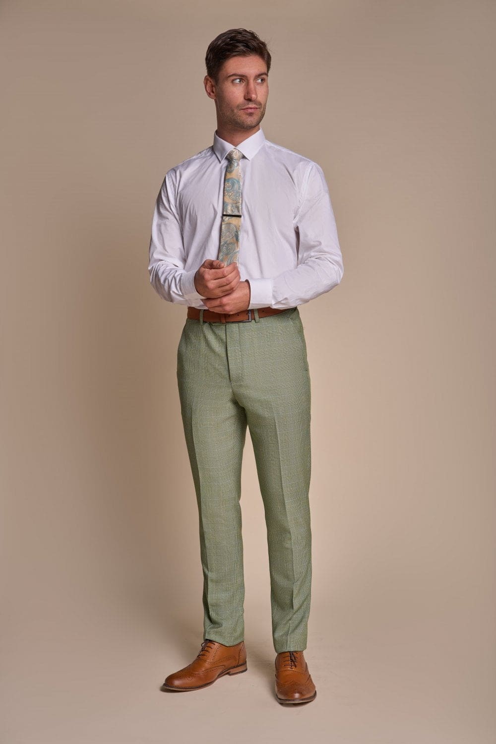 Cavani Caridi Men's Sage Tweed Trousers - Classic Slim Fit Dress Pants for Business Casual & Office Wear
