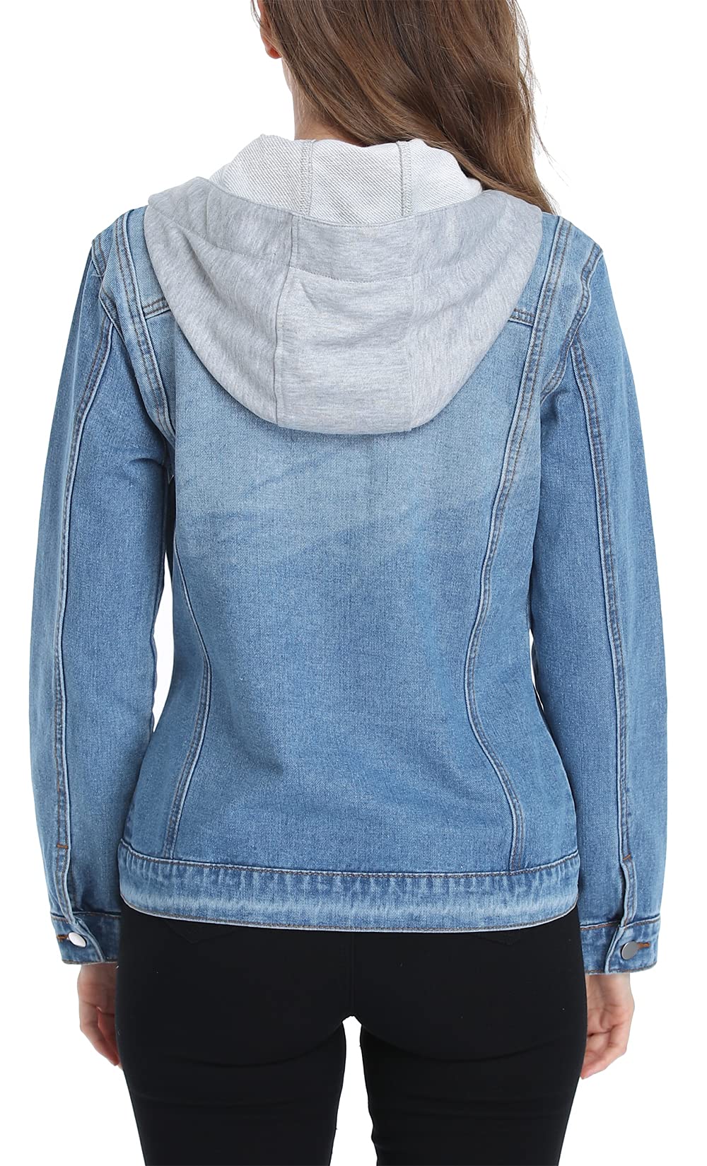 MISS MOLY Women's Denim Jacket with Hood - Casual Layered Drawstring Jean Coat with Pockets | Perfect for Spring/Fall Outfits, Streetwear & Everyday Wear