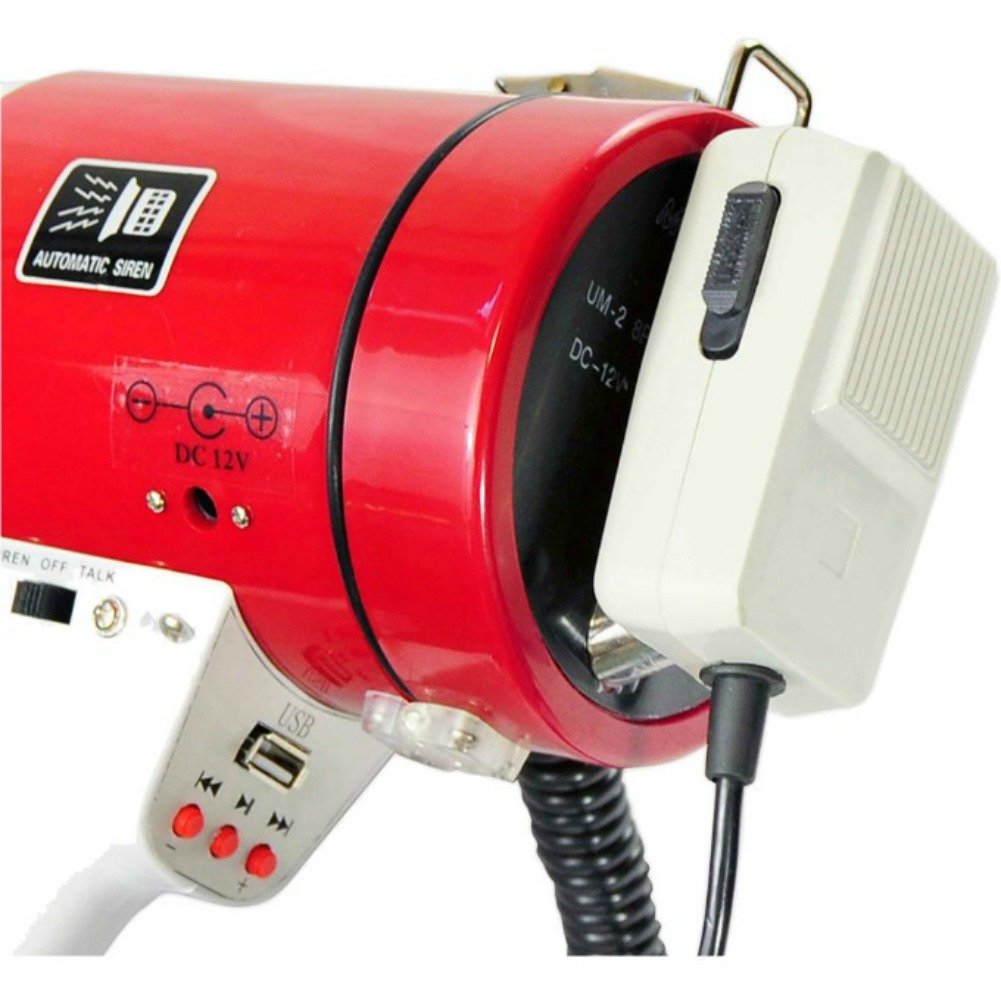 PYLE PMP58U 50W Red Megaphone with USB Port, 6GB Internal Memory & Wired Microphone - 1000m Range, Battery or 12V Transformer Powered - Ideal for Outdoor Events, Crowd Control, and Emergency Alerts
