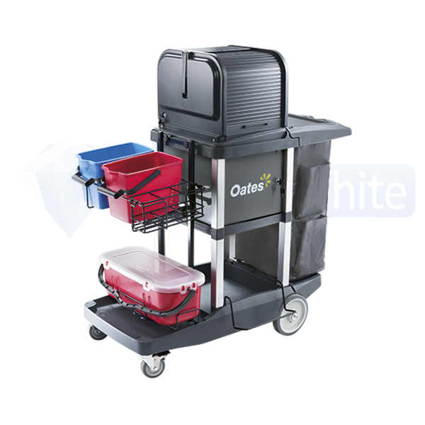 Oates Platinum Janitor Cart MKII - Heavy Duty Cleaning Cart with 3 Shelves & Utility Hooks for Commercial & Industrial Use - Perfect for Schools, Hospitals, and Office Cleaning