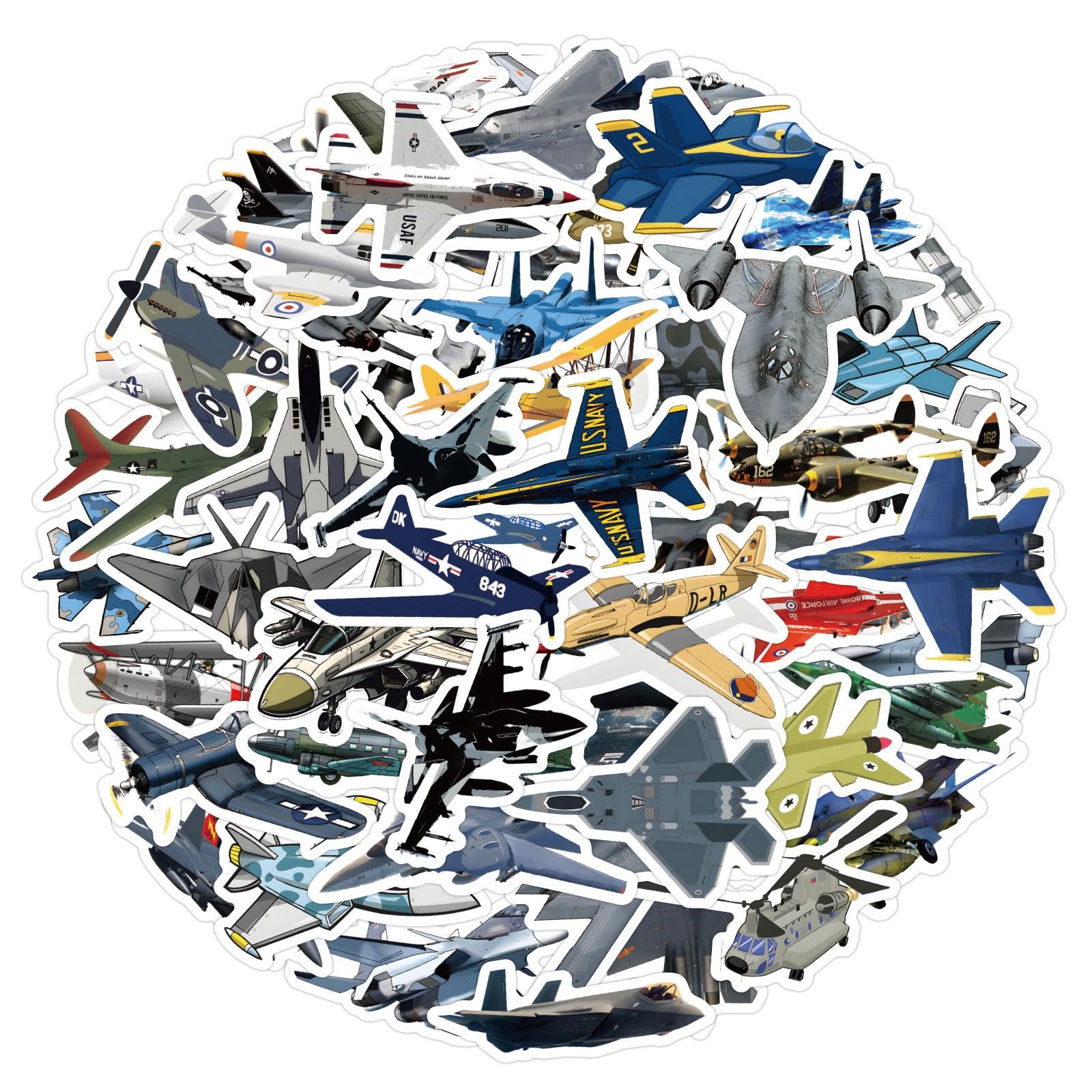 60pcs Fighter Plane Stickers - Cool Military Aircraft Decals for Teens, Boys & Men - Waterproof Vinyl Stickers for Laptop, Water Bottle, Helmet, Luggage, Phone, Skateboard, Bike & Bumper - Perfect for DIY Crafts, Gifts & Personalizing Gear