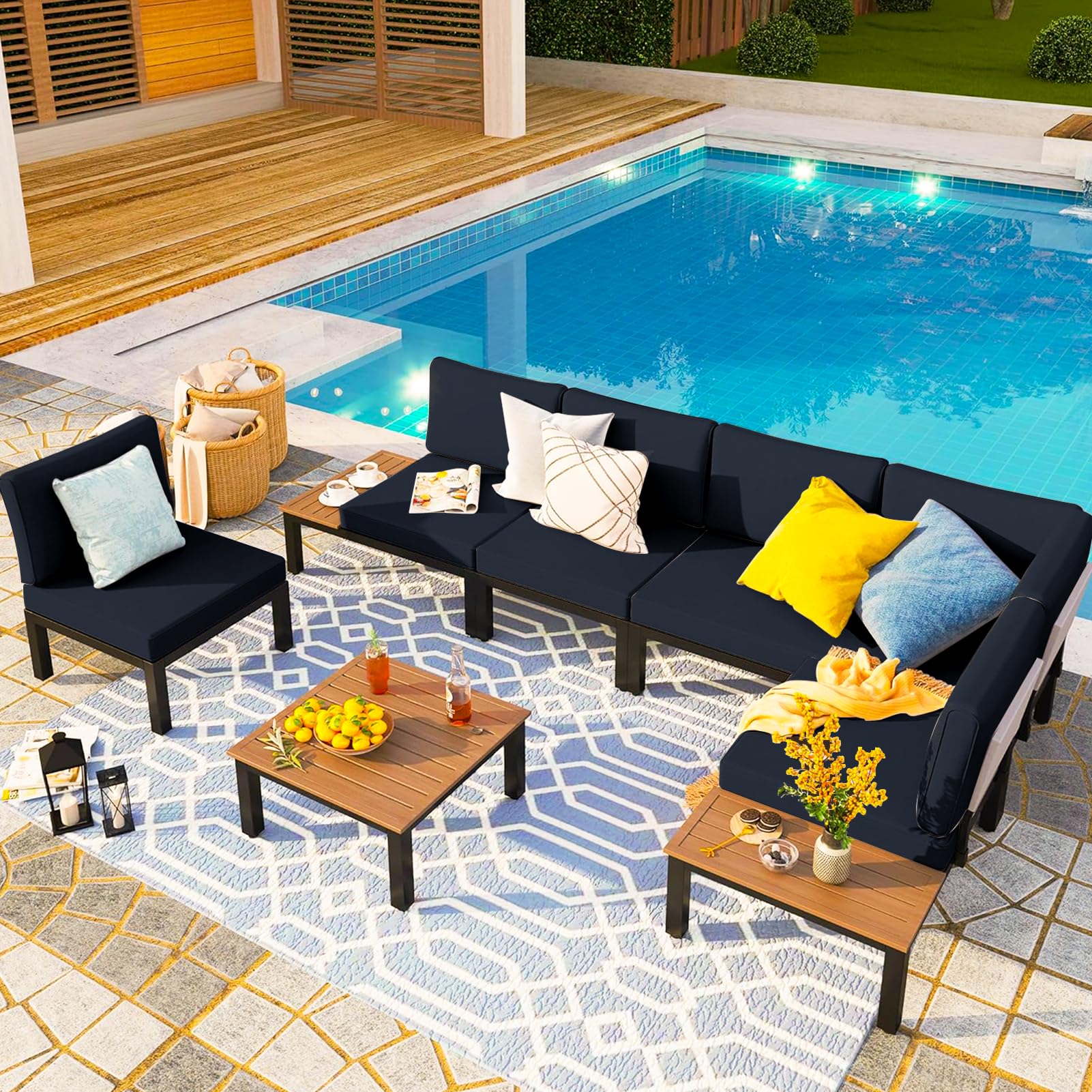 Waterproof Outdoor Patio Cushion Covers with Zipper - Replacement Slipcovers for Wicker Rattan Sectional Couch & Chair (Set of 4, Dark Blue, Small Size) - Perfect for Garden, Poolside & Patio Furniture Protection