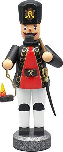 Authentic Erzgebirge Smoking Man Miner Figurine - 22cm Handcrafted Red Miner with Light, Traditional German Christmas Decoration - Perfect for Holiday Home Decor, Gift Giving & Collectors