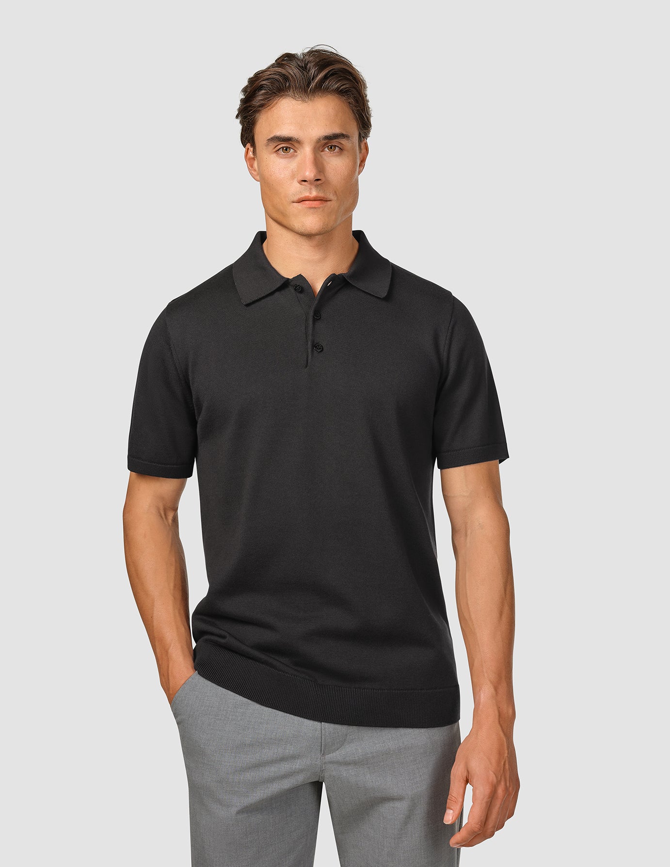 Men's Black Knit Short Sleeve Polo Shirt - Comfortable Casual Wear for Office, Golf & Everyday Outfits
