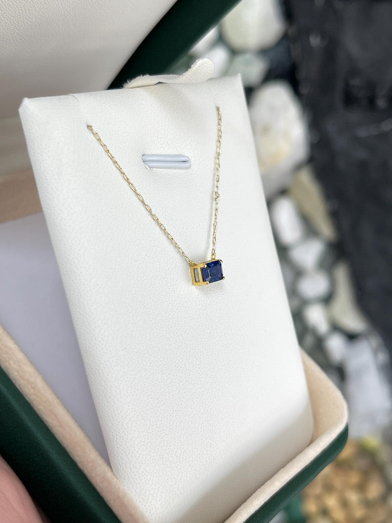 0.65ct 14K Gold Dainty Emerald Cut Natural Blue Sapphire Solitaire Necklace for Women - Elegant Fine Jewelry Gift for Anniversary, Birthday & Special Occasions