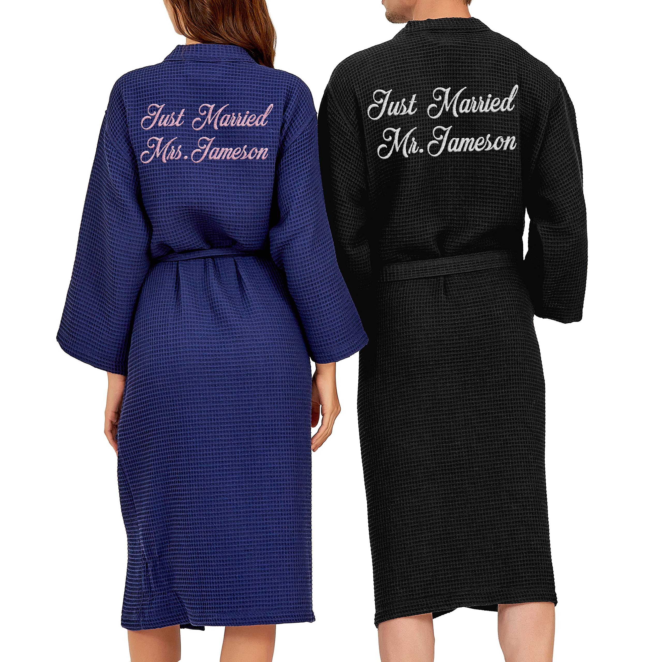 Personalized Embroidered Waffle Kimono Robe for Women - Soft Spa Bathrobe for Wedding, Honeymoon, Anniversary Gift & Relaxing at Home