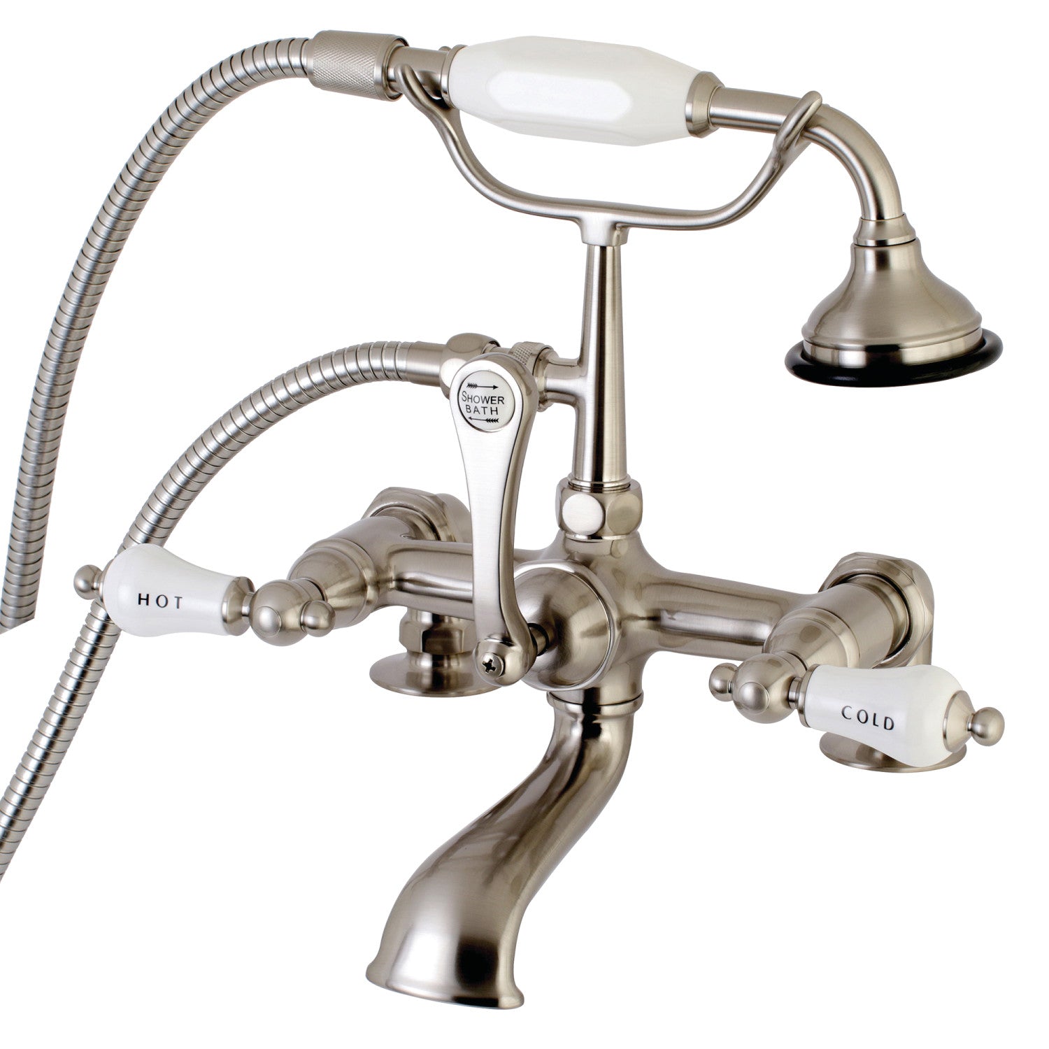 Vintage Clawfoot Tub Faucet with Hand Shower - Brushed Nickel 3-Handle 2-Hole Deck Mount Bathroom Fixture for Antique & Modern Bathrooms | Perfect for Spa, Soaking & Relaxation