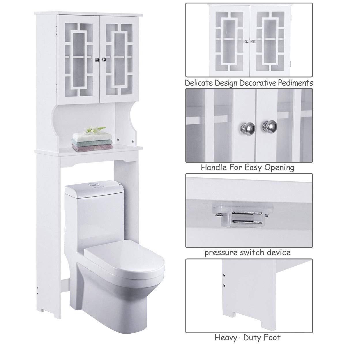 Over-The-Toilet Bathroom Storage Cabinet Organizer with Adjustable Shelf - Space Saving Bathroom Storage Solution for Towels, Toiletries & Cosmetics - Perfect for Small Bathrooms, Apartments & Dorm Rooms