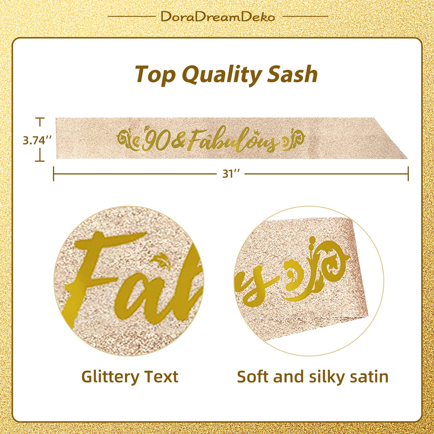 90th Birthday Decorations Set for Women - Gold Crown, Tiara & Sash - Perfect 90th Birthday Gifts & Party Supplies - Ideal for Milestone Celebrations, Retirement Parties & Grandmother's Special Day