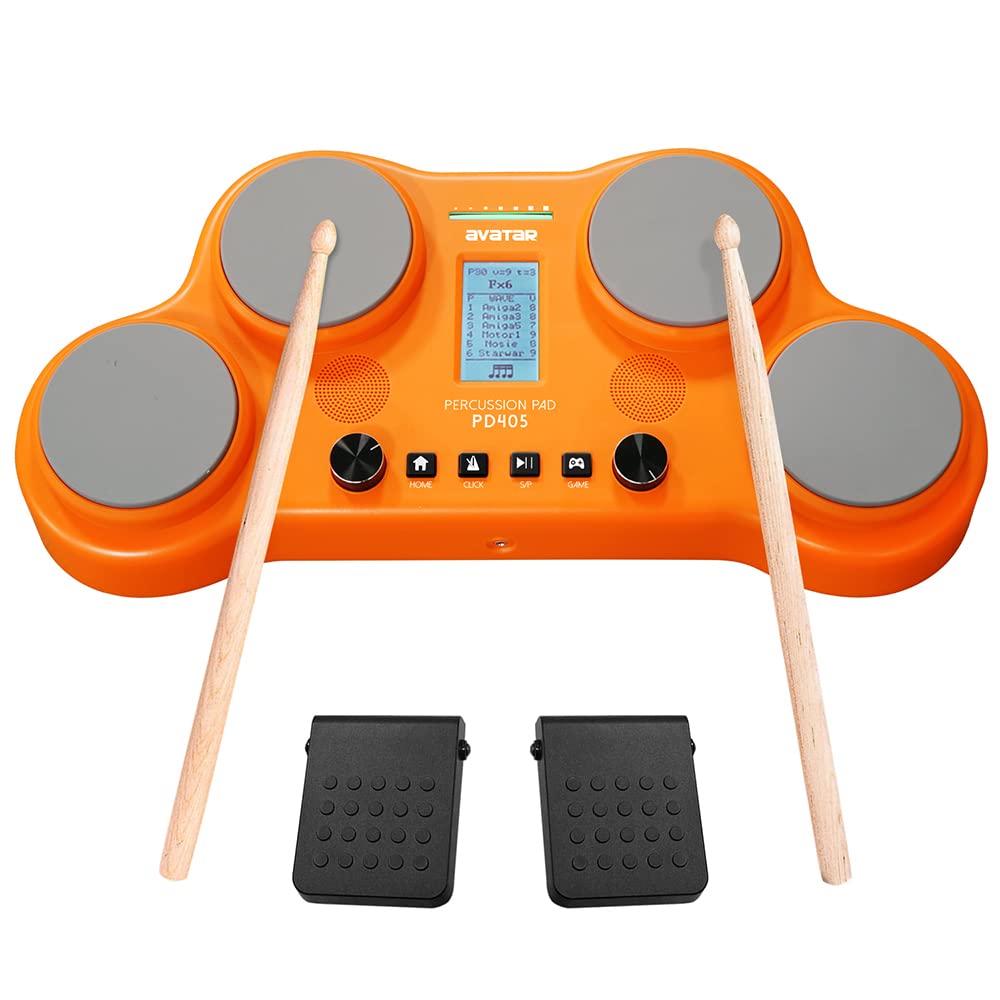 PD405 Electronic Drum Set with 4 Velocity-Sensitive Pads, 163 Sounds, Built-in Speaker, Pedals & Drum Sticks - Perfect for Beginners, Home Practice & Christmas Gifts