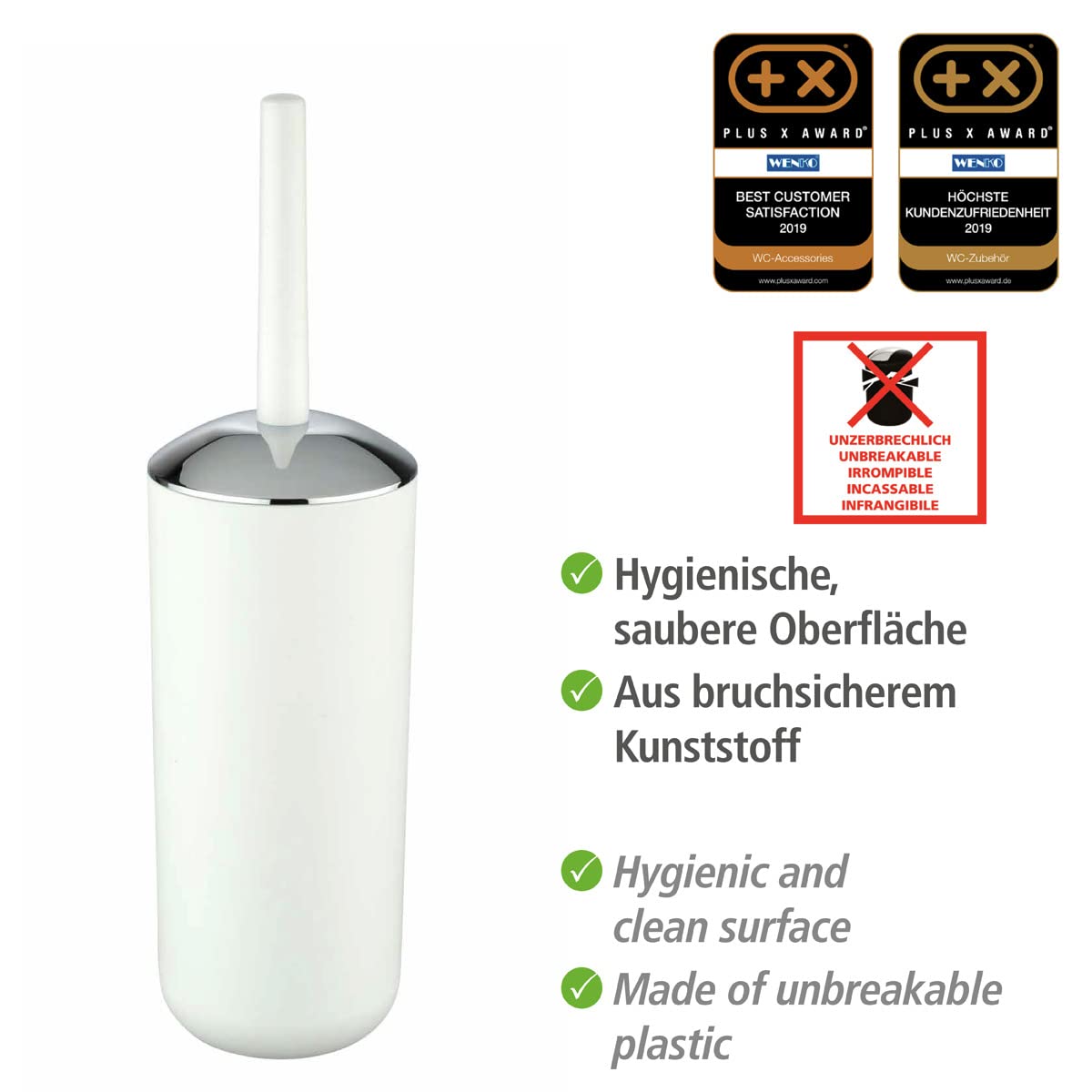 WENKO Brasil Toilet Brush Set - White Bathroom Cleaning Tool for Home, Hotel & Office Use