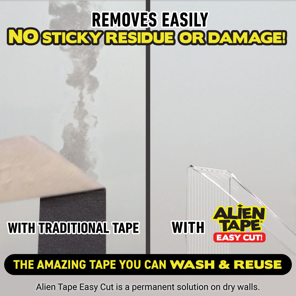 Alien Tape Non Adhesive Reusable Double Sided Tape - 3M Strong Hold, Washable & Residue-Free (3 Pack) - Perfect for Hanging Photos, Decor, and Organizing Without Damage
