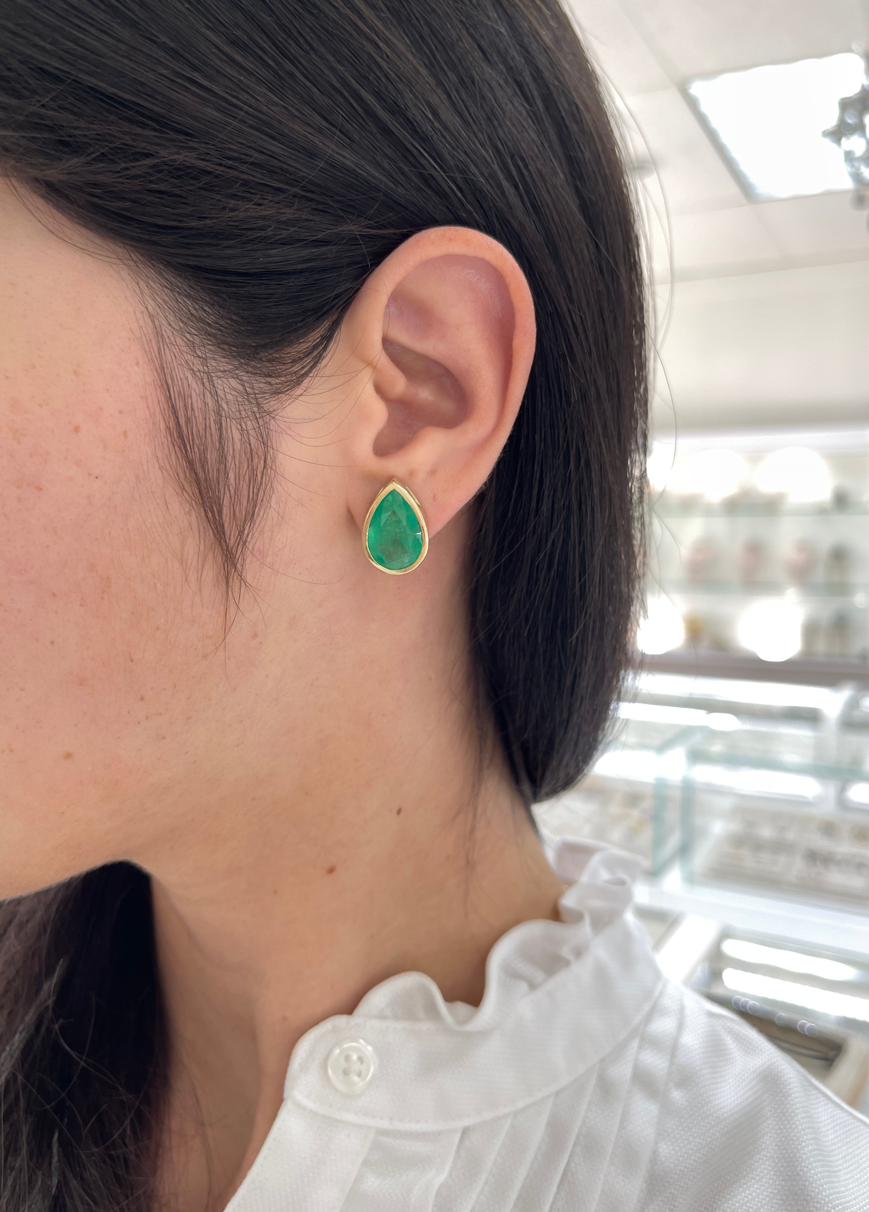 13.15tcw Large Teardrop Emerald Bezel Earrings in 18K Gold - Elegant Dangle Earrings for Women, Perfect for Weddings, Parties & Special Occasions