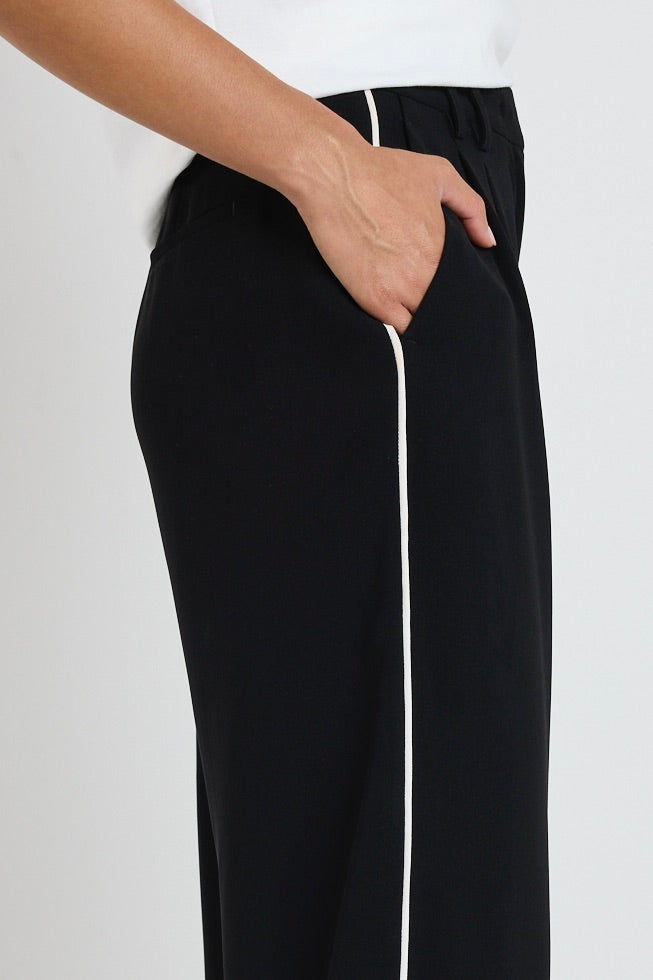 Stylish Collective Black Piped Trim Pants for Women - High Waisted Office Trousers with Side Stripes - Perfect for Work, Business Casual & Professional Outfits