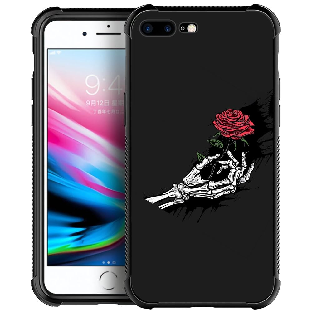 CARLOCA Skull Hand Holding Rose iPhone 7/8/SE 2020 Case - Shockproof Anti-Scratch Hard Back Cover for iPhone 7, iPhone 8, iPhone SE 2nd Gen - Trendy Protective Phone Case for Girls & Boys - Perfect for School, Work, and Everyday Use
