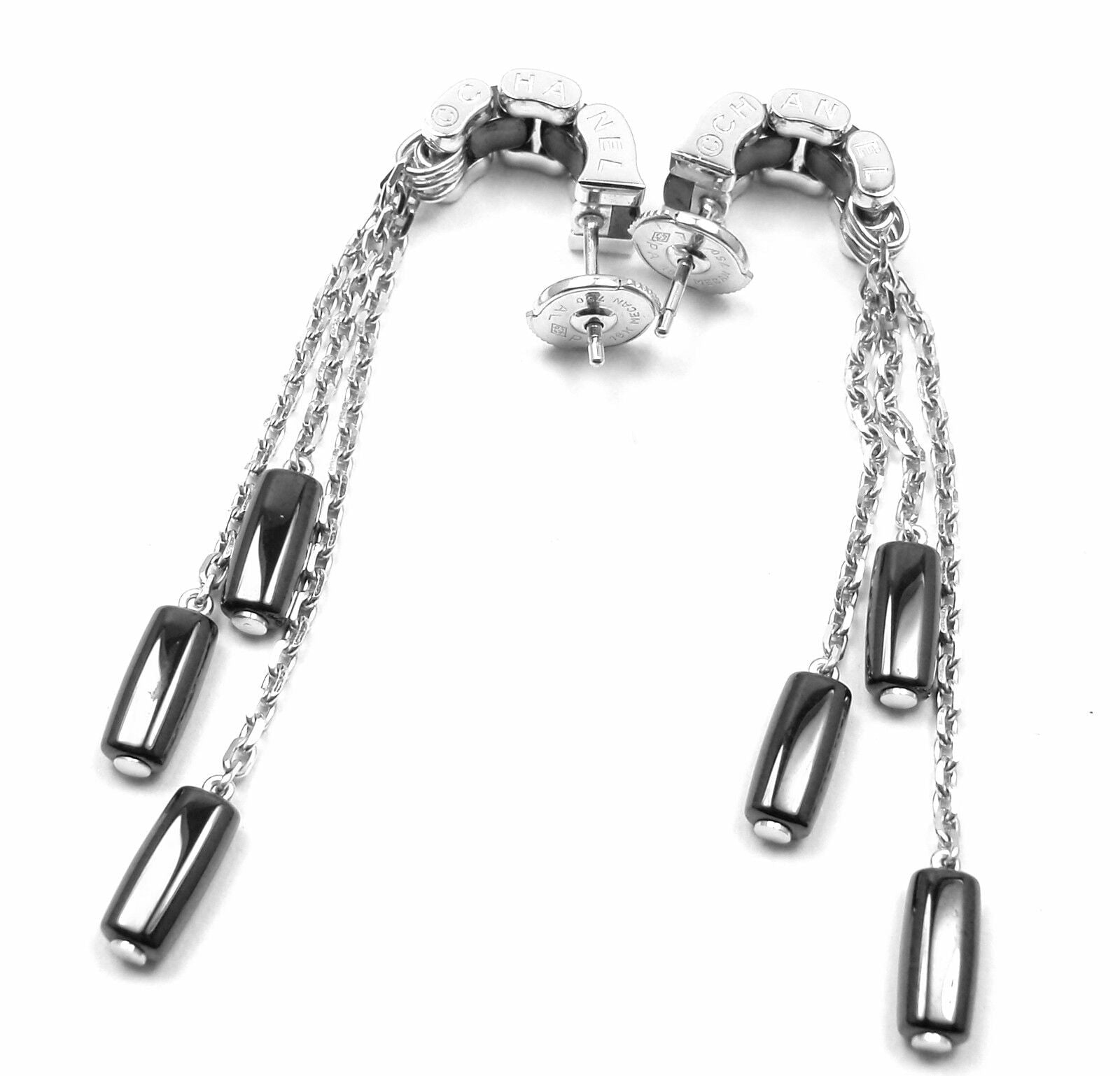 Authentic Chanel Ulta 18k White Gold Diamond Black Ceramic Drop Earrings for Women - Luxury Fashion Jewelry for Parties, Weddings & Special Occasions