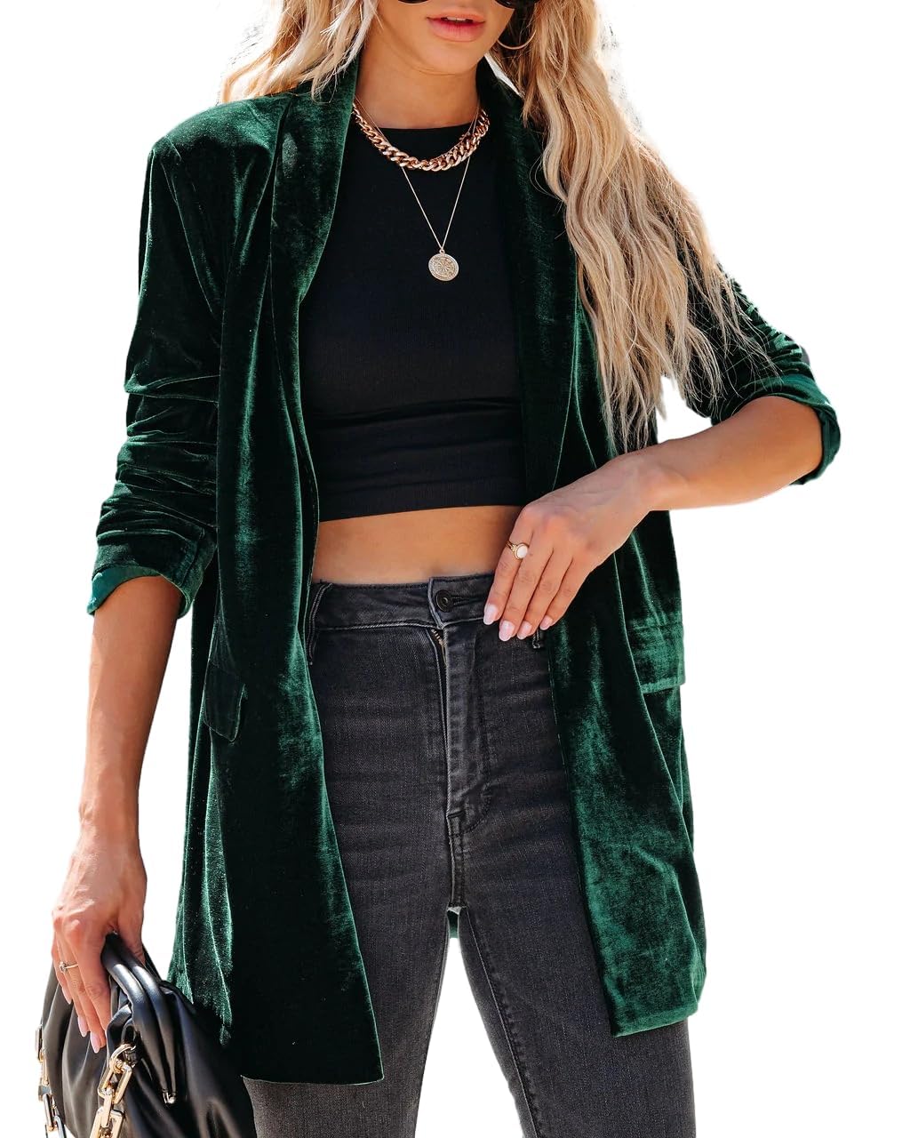 Women's Velvet Blazer Jacket - Business Casual Long Sleeve Suit for Office & Events