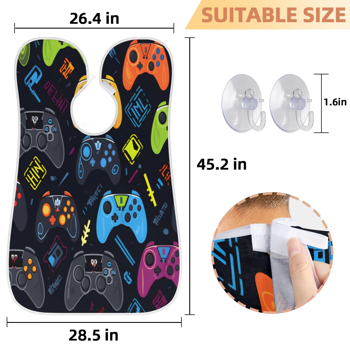 Men's Colorful Gaming Console Beard Shaving Bib - Waterproof Hair Dye & Makeup Apron for Barbers & Artists - Sink Hair Catcher & Beard Trimming Tool - Perfect for Home Grooming, Salon Use & Gift Giving