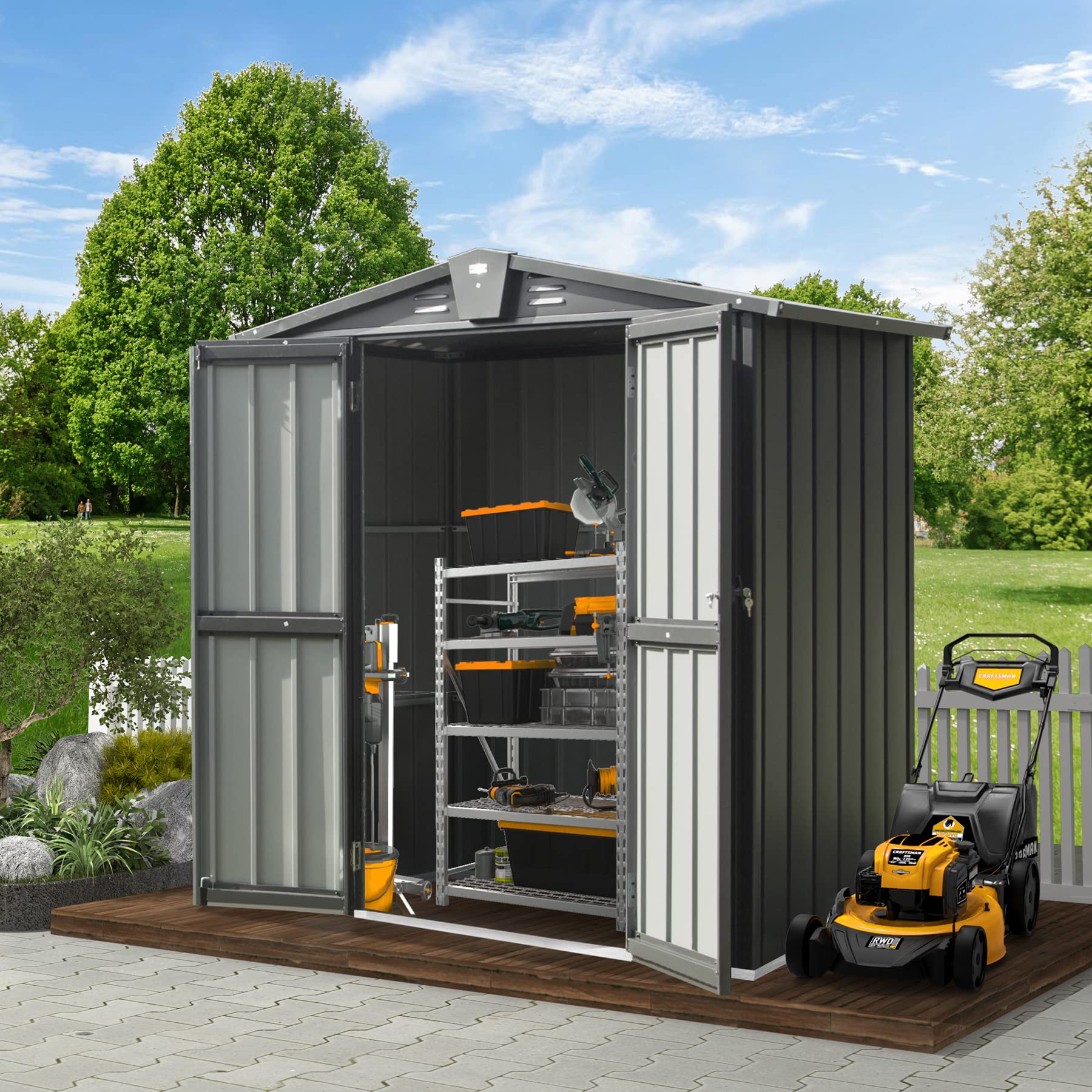 **Domi 5.7'x3' Outdoor Storage Shed – Heavy-Duty Galvanized Steel Garden Shed for Bikes, Trash Cans, Tools, Lawn Mowers & Pool Toys – Lockable Metal Storage Cabinet for Backyard, Patio & Lawn (Perfect for Organizing Outdoor Equipment & Seasonal Items)**