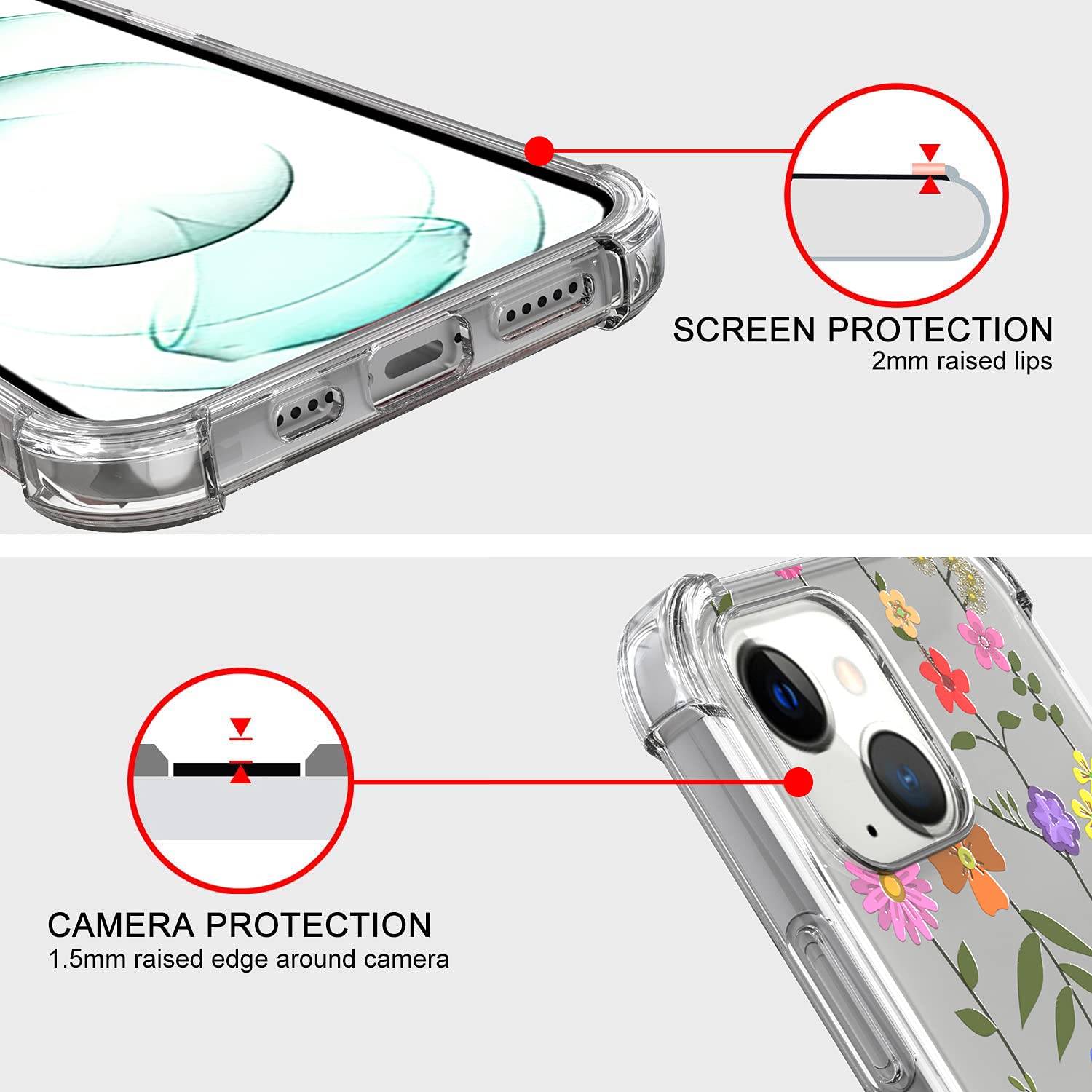 CoverON Slim Flexible TPU Clear Phone Case for Apple iPhone 13 - Flower Garden Design | Perfect for Everyday Protection & Style