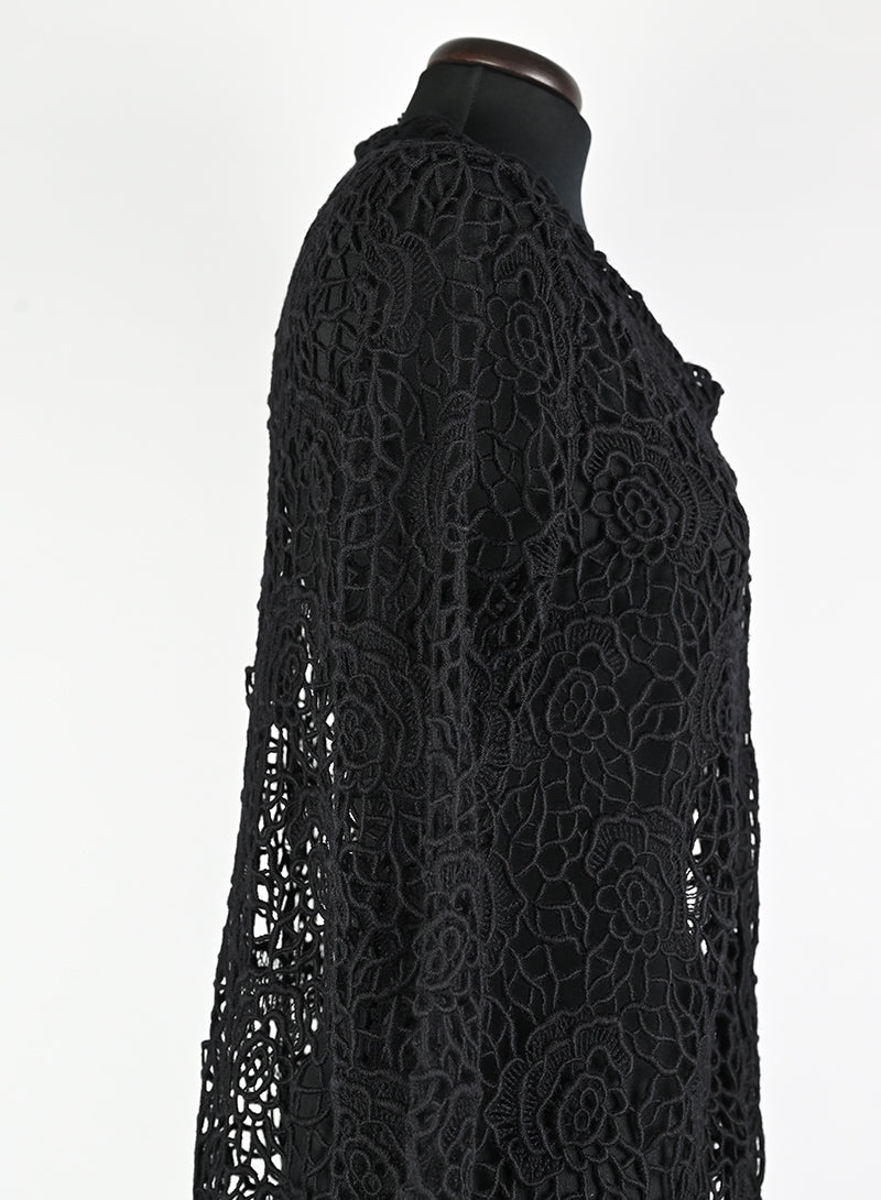 Dior Black Macramè Spolverino Coat Size 42 | Elegant Women's Outerwear for Parties & Evening Events