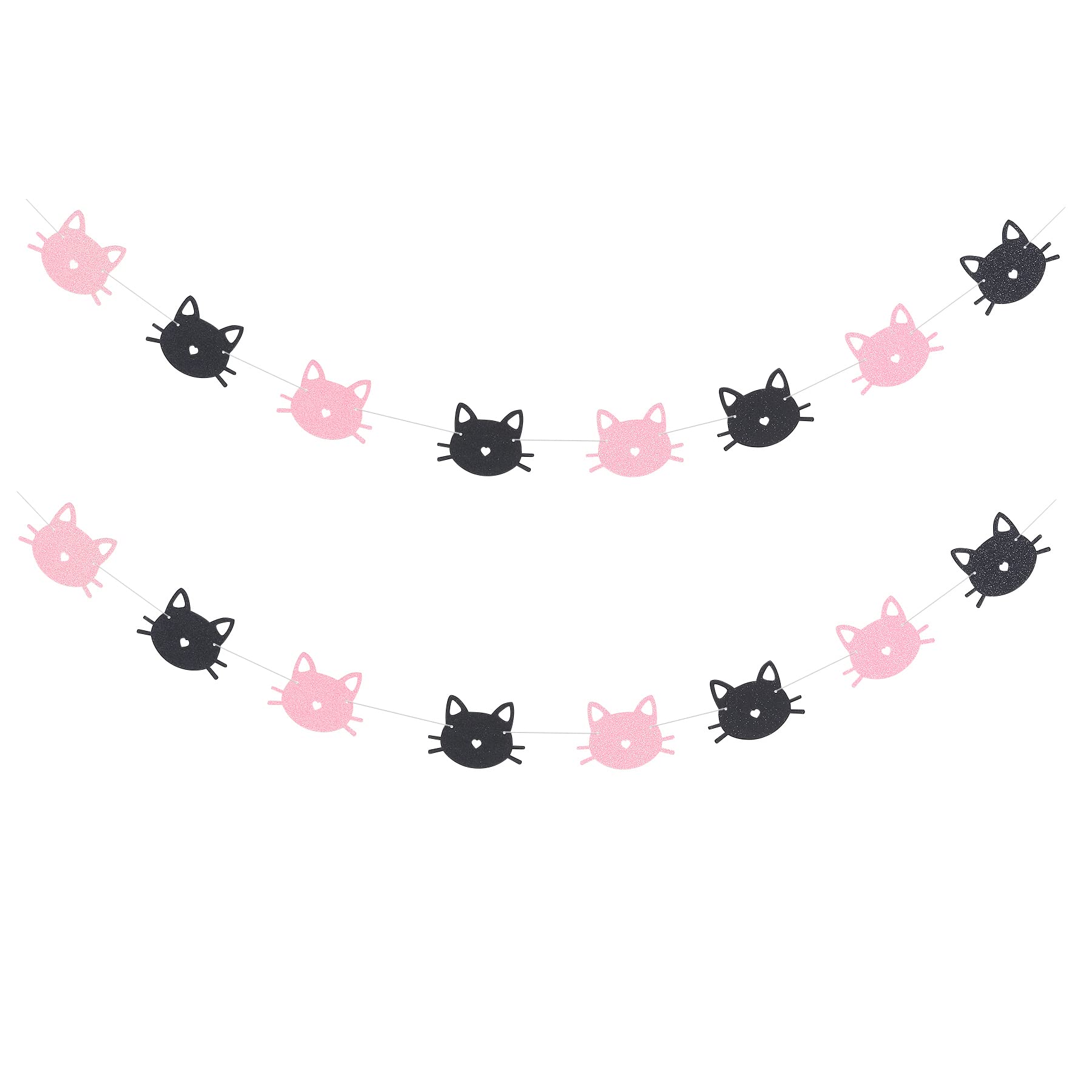 Sparkling Pink & Black Cat Banner - Pet Theme Party Decor for Baby Girl & Boy Birthday - 2 Pack Strands - Perfect for Birthday Parties, Baby Showers & Halloween Decorations
