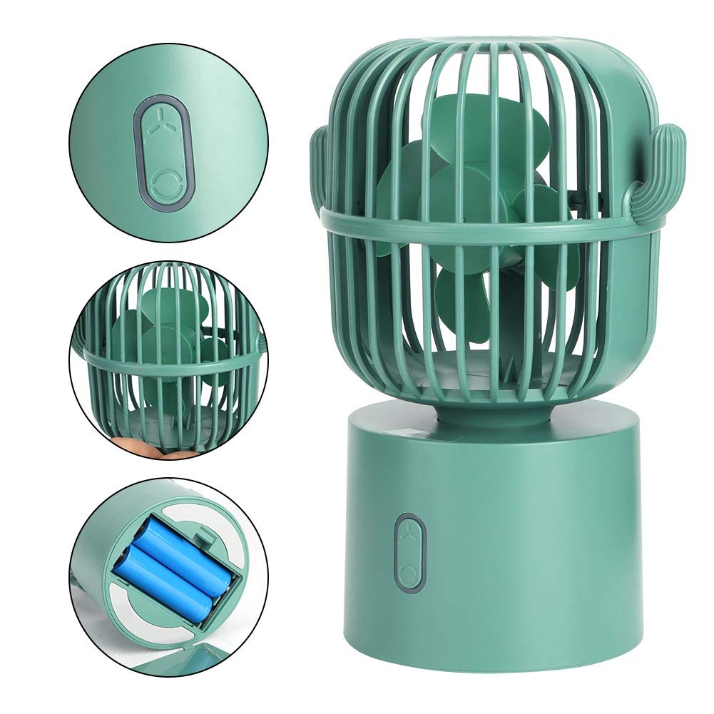 USB Desk Fan - 3 Speed Adjustable, Portable Mini Cactus Desktop Fan with Wide-Angle Oscillation & Dual Charging | Perfect for Home Office, Car, Workstation & Decorative Cooling (Green)