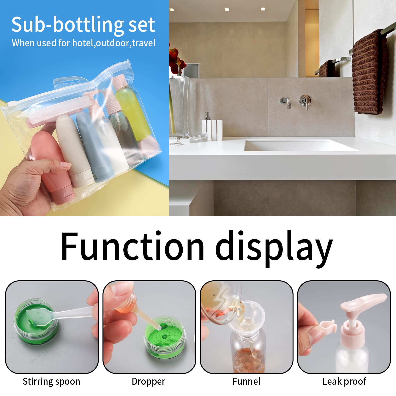 Yibaijia 12-Piece Travel Bottles Set - 60ML Leak-Proof Refillable Squeeze Bottles for Toiletries, Shampoo & Conditioner | TSA Approved for Air Travel, Perfect for Vacations & Gym Essentials