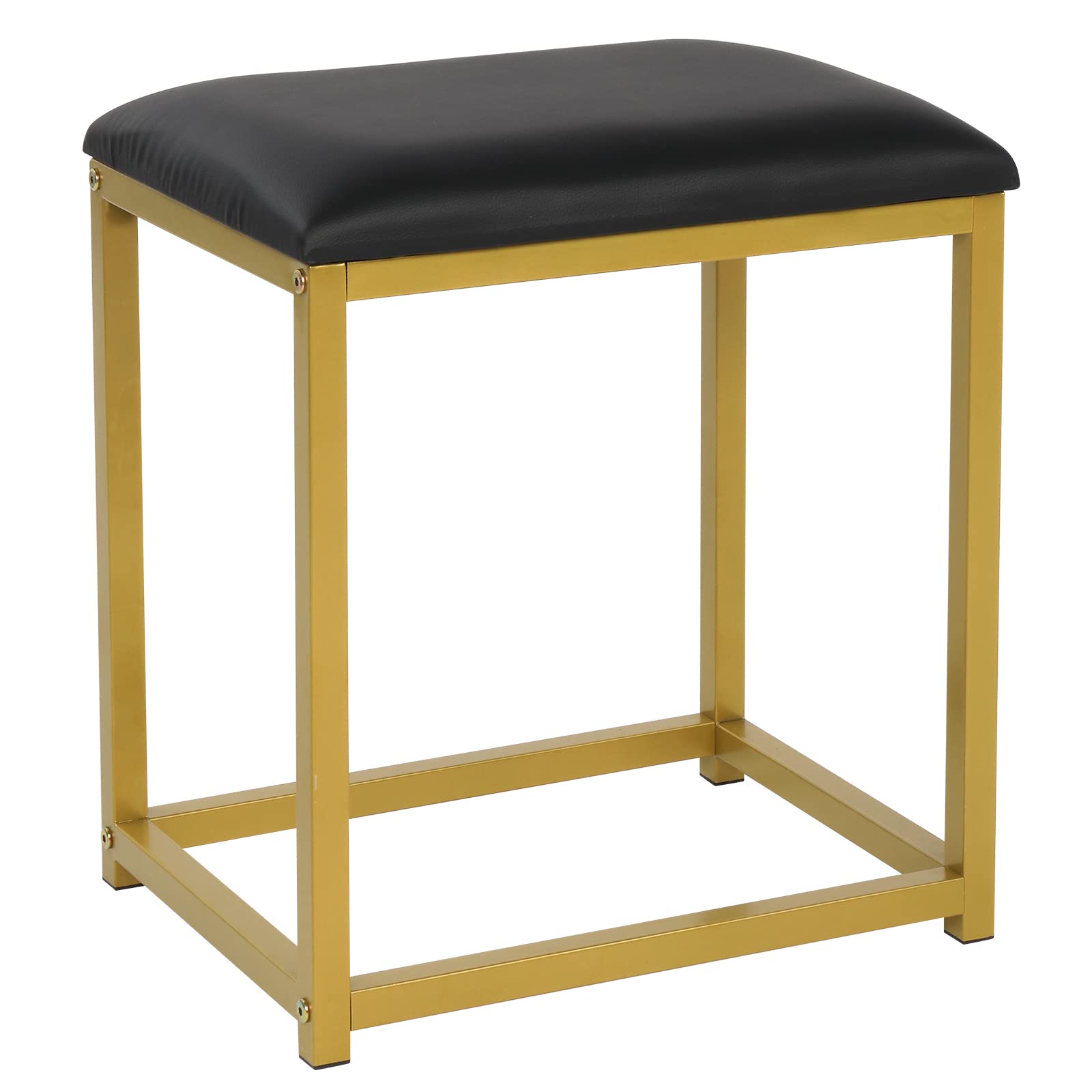 Elegant Black Vanity Stool with Cushioned Seat & Metal Legs - Makeup Dressing Chair for Bedroom, Bathroom & Salon - Comfortable Stool Bench for Cosmetics & Hair Styling