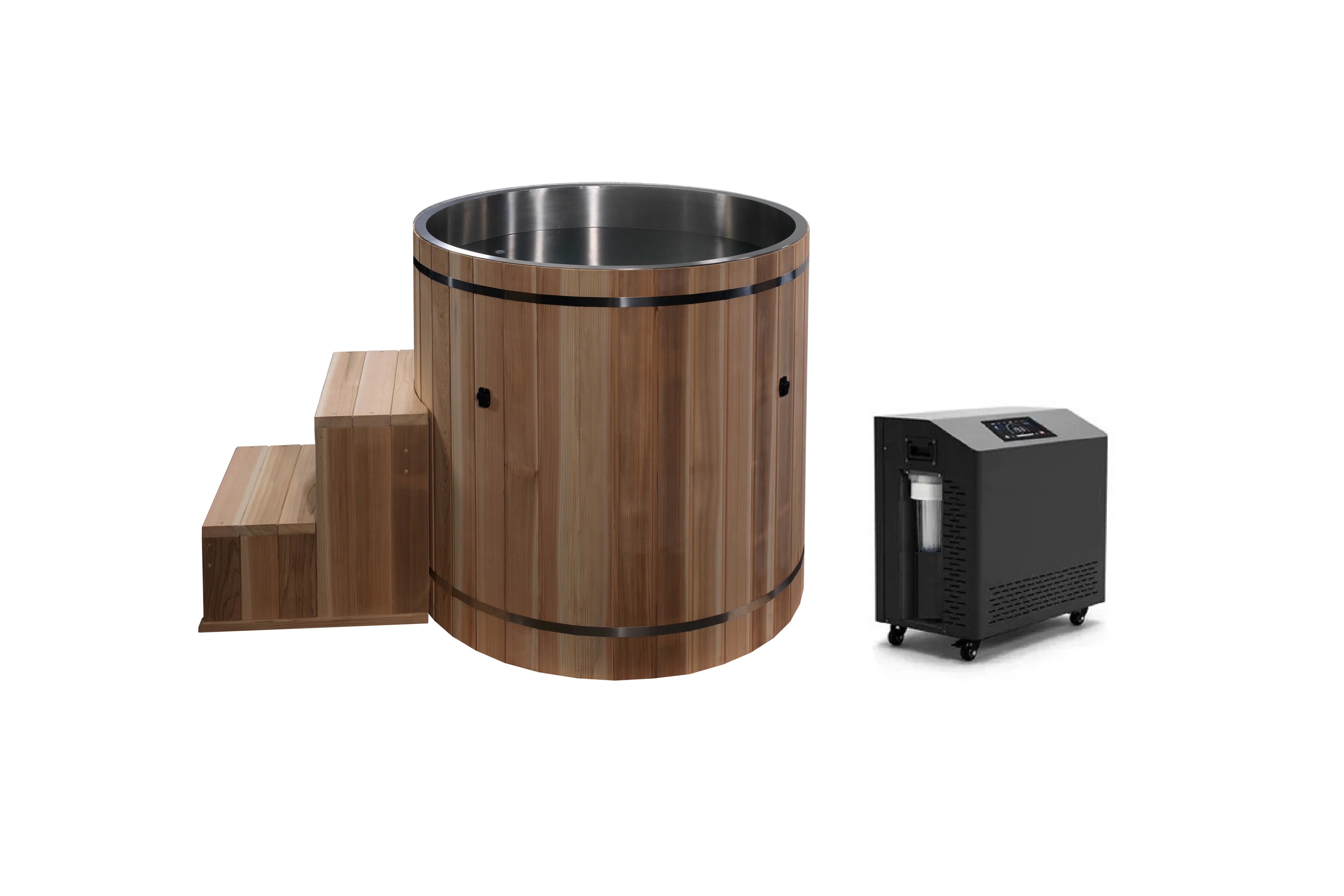 Premium Cold Therapy Pacific Cedar Barrel with Marine Grade 316 Stainless Steel Interior - Perfect for Post-Workout Recovery, Spa Relaxation & Hydrotherapy at Home