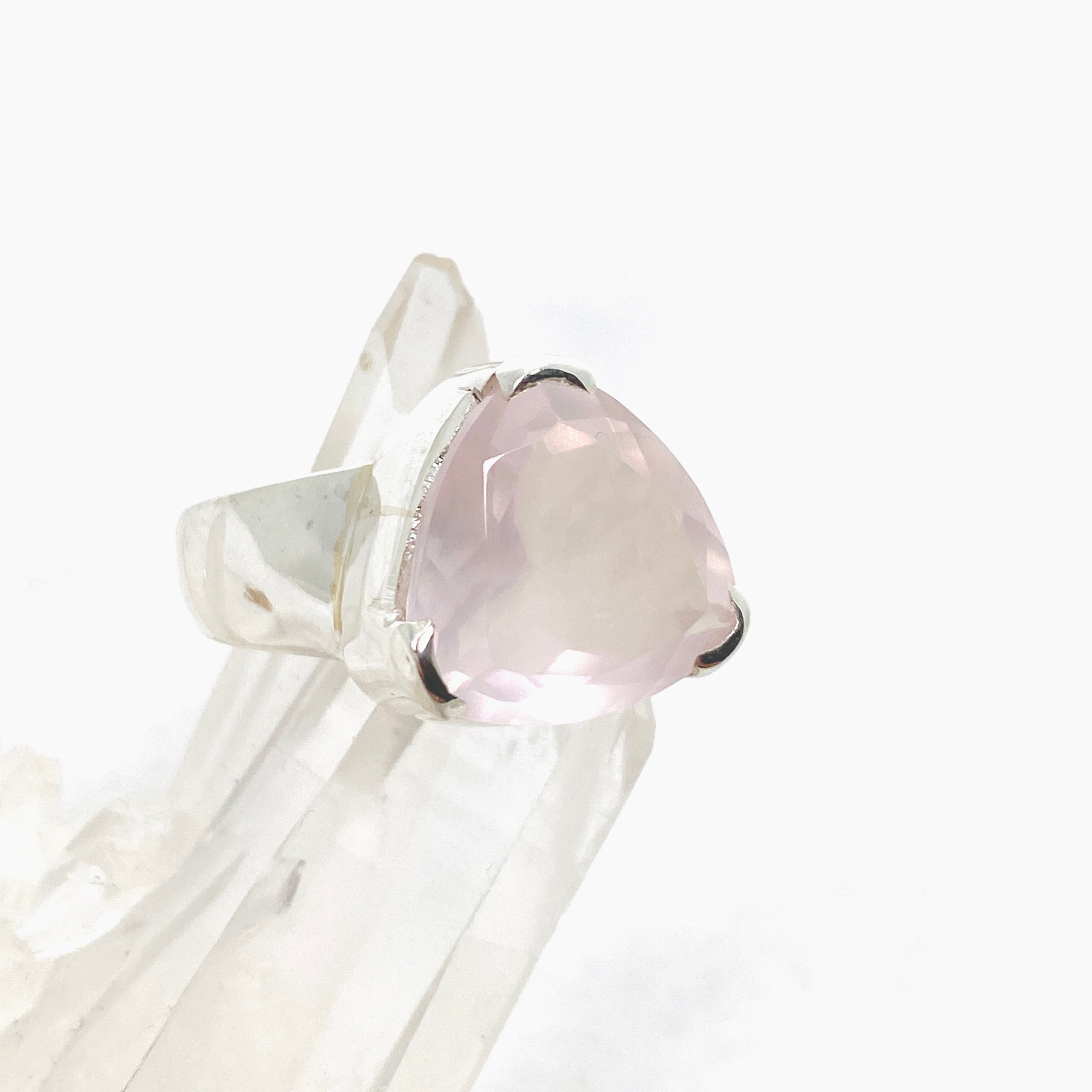 Rose Quartz Triangular Faceted Ring - Size 10 - KRGJ3324 - Elegant Boho Jewelry for Women, Perfect for Weddings, Parties & Everyday Wear