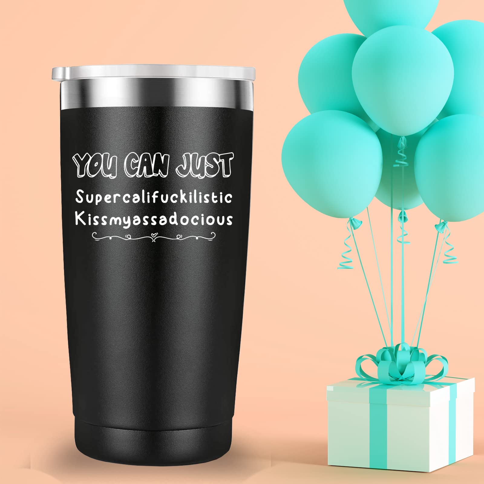 20 oz Black Mamihlap Supercalifragilistic Kissmyassadocious Travel Mug Tumbler - Funny Gifts for Men, Women, Friends, Dad, Mom, Brother, Sister - Perfect for Birthday, Christmas, Office, Travel, and Outdoor Adventures