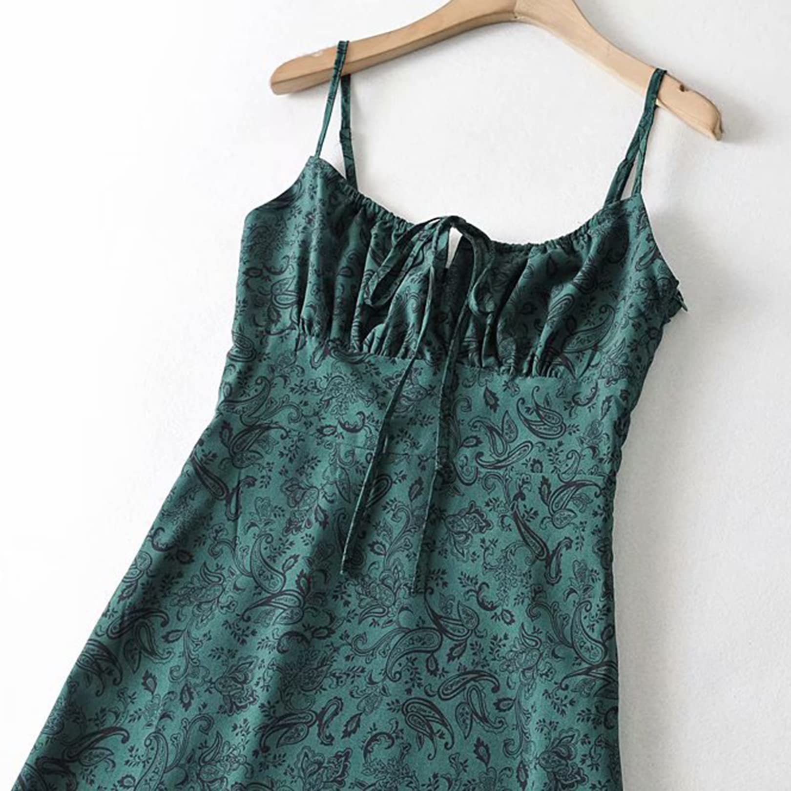 PEHMEA Women's Floral Spaghetti Strap Bodycon Dress - Square Neck Tie Front Summer Long Dress for Beach, Party & Date Night