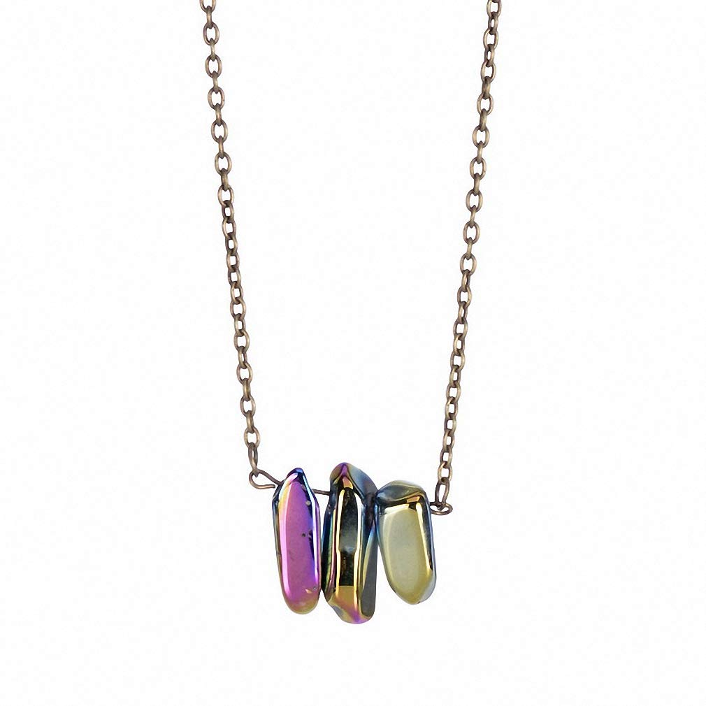 Rainbow Aura Quartz Necklace for Women – Healing Crystal Raw Stone Spike Druzy Pendant – Spiritual Jewelry for Meditation, Yoga & Energy Healing