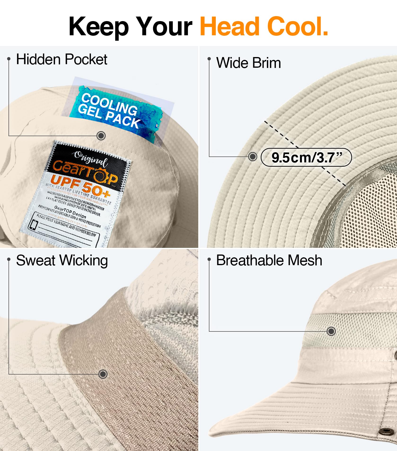 GearTOP UPF 50+ Sun Hat for Women & Men - Wide Brim Packable Beach Hat, Safari Hat with Neck Flap - Perfect for Outdoor, Travel, Hiking and Summer Vacation