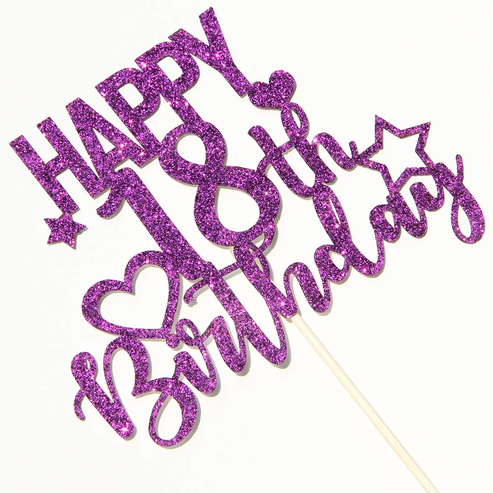 INNORU Purple Glitter Happy 18th Birthday Cake Topper - Cheers to 18 Years Celebration Decor for Eighteen AF Party | Perfect for Milestone Birthday Cakes, Sweet 16 Upgrades & Coming of Age Celebrations