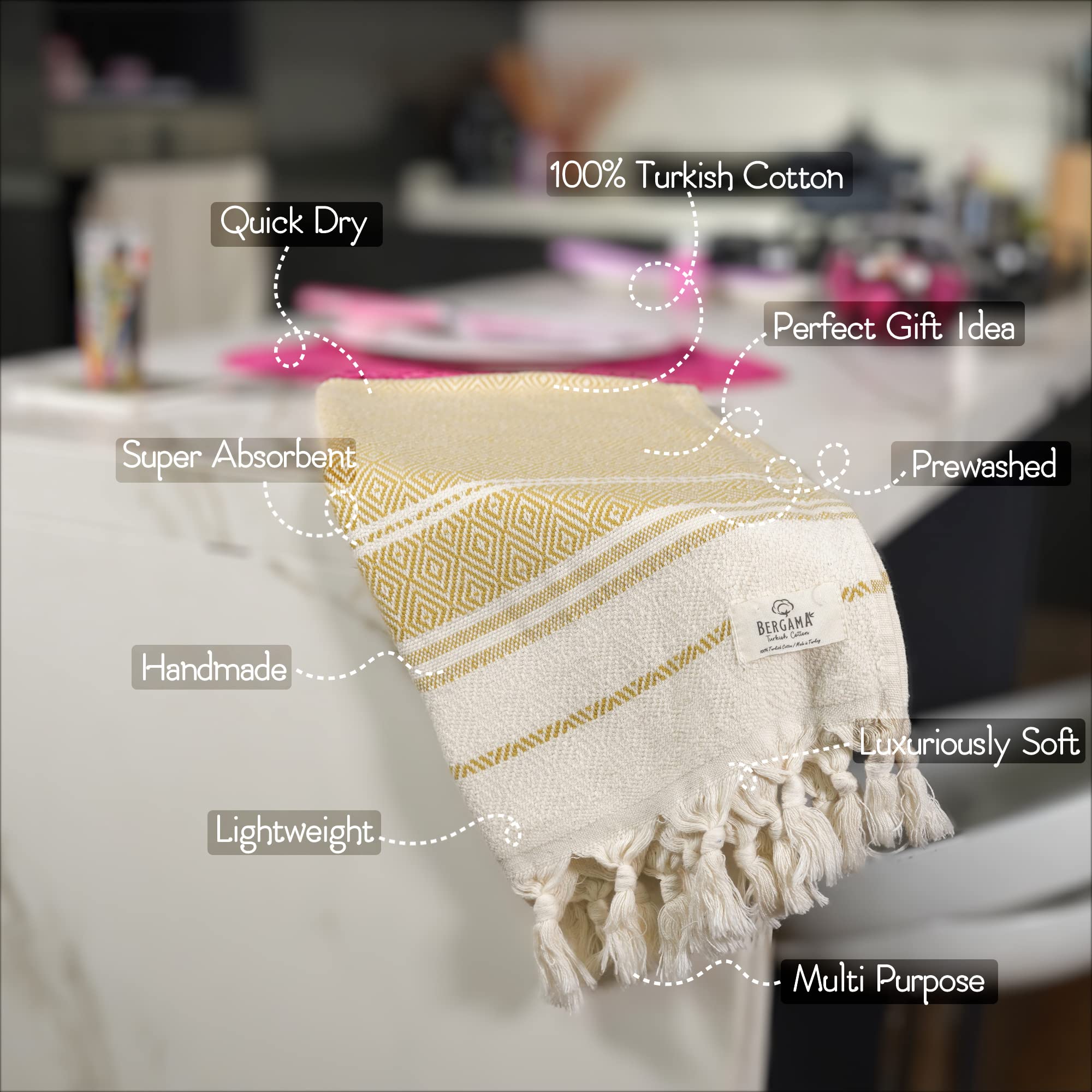 Premium 100% Cotton Hand Towels for Bathroom - Set of 2 (18x36 Inches) | Soft Absorbent Farmhouse Towels for Face, Hands & Hair | Boho Decor for Bathroom, Kitchen, Gym & Yoga | Mustard Yellow Home & Spa Essentials